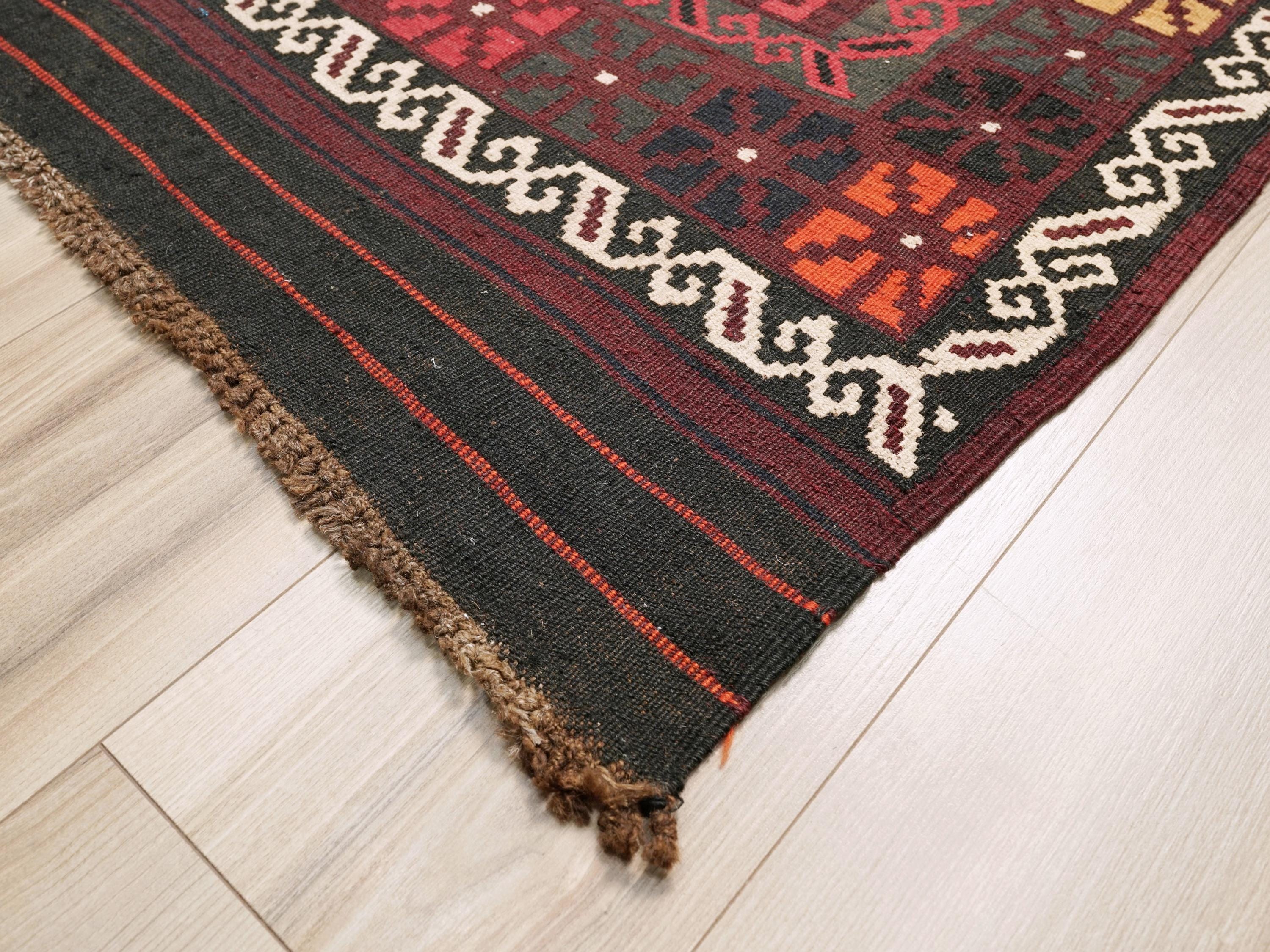 10x14 Ft Burgundy Maimana Kilim - Vintage Tribal Flatweave