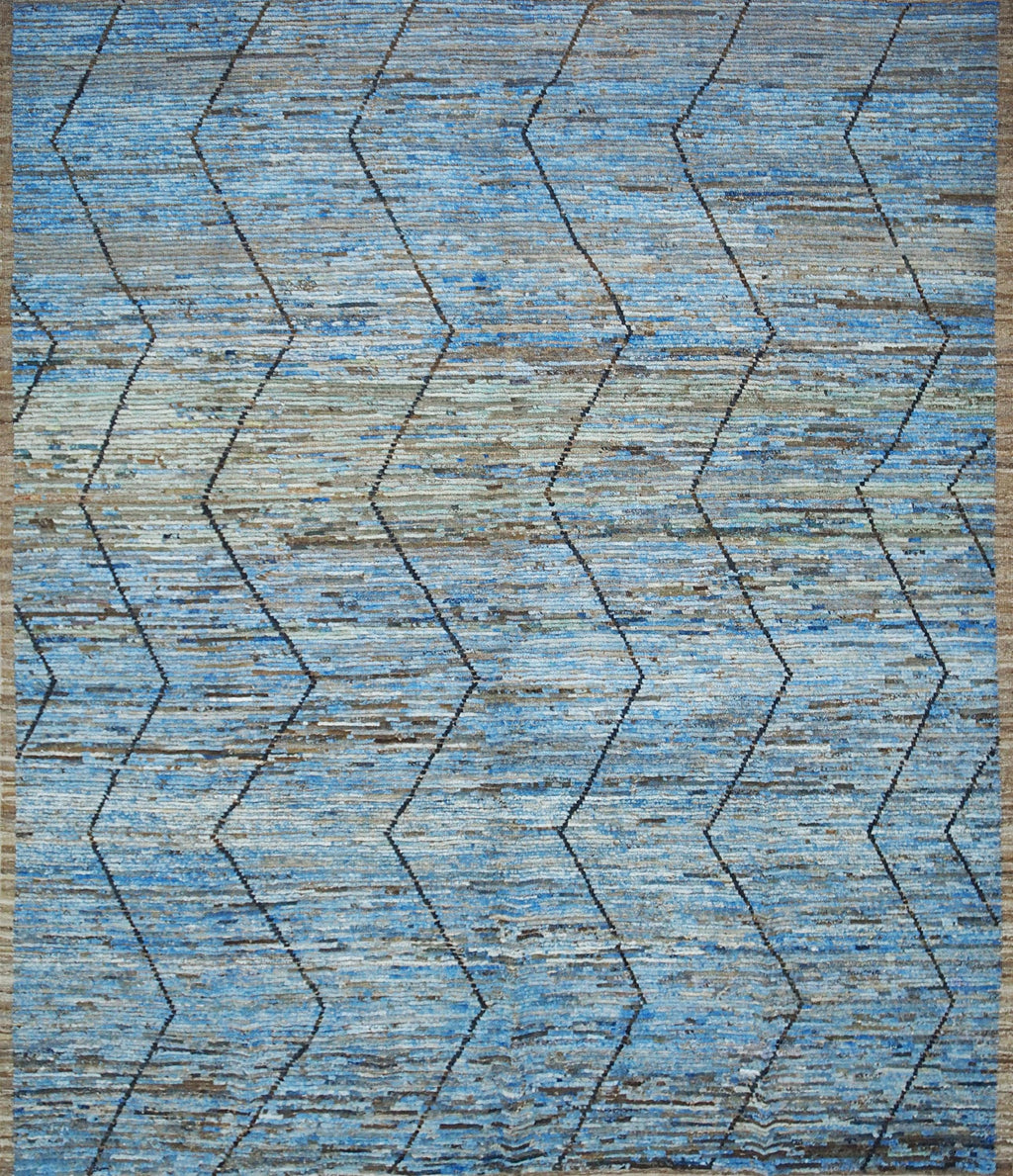 8x10 Ft Blue Moroccan Rug - Hand Knotted Area Rug
