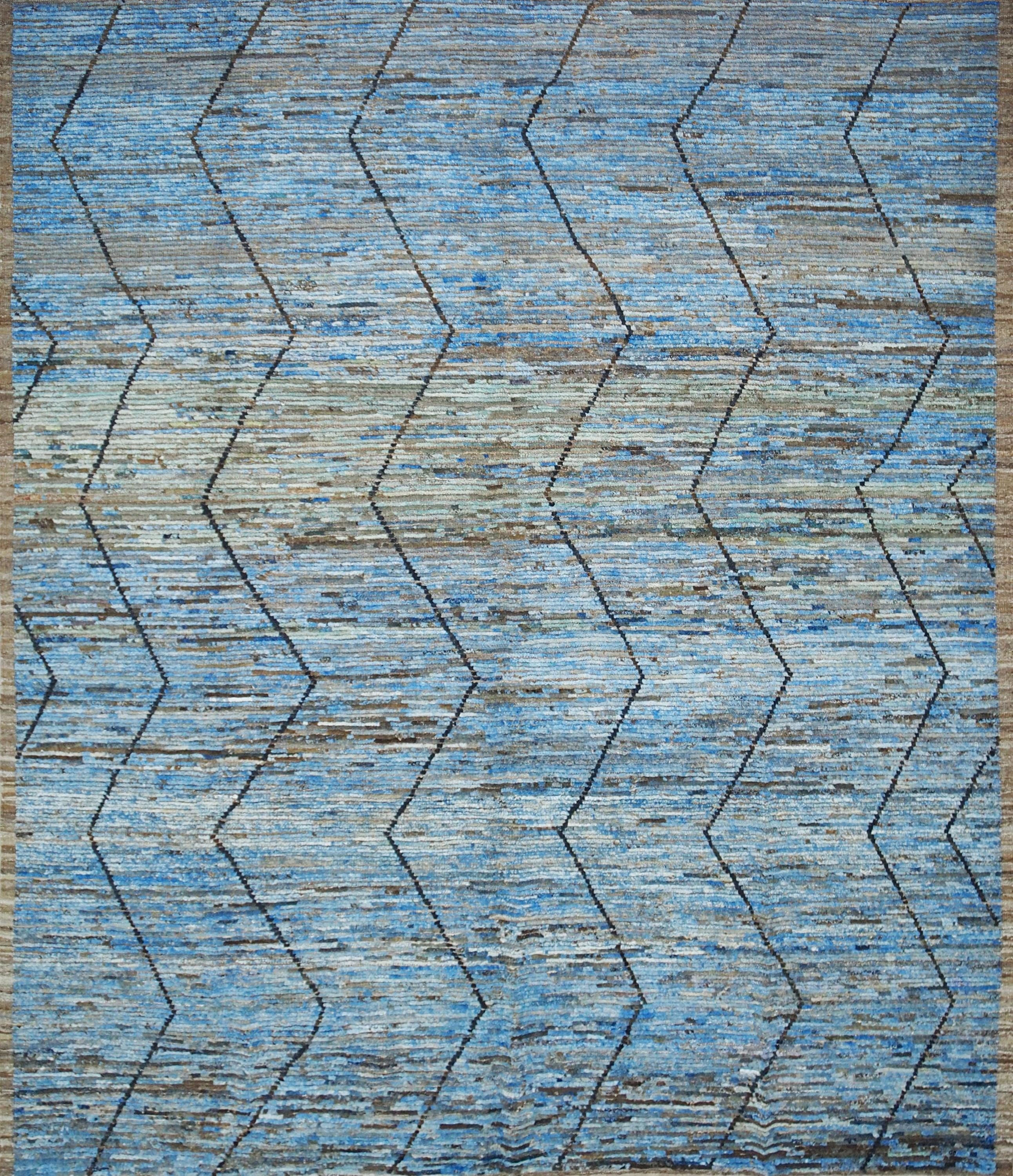 8x10 Ft Blue Moroccan Rug - Hand Knotted Area Rug