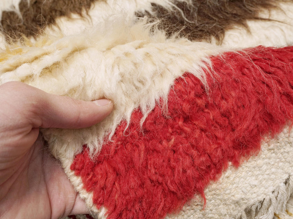 6x8 Ft Black & Red Moroccan Rug - Hand Knotted Shaggy Wool Rug