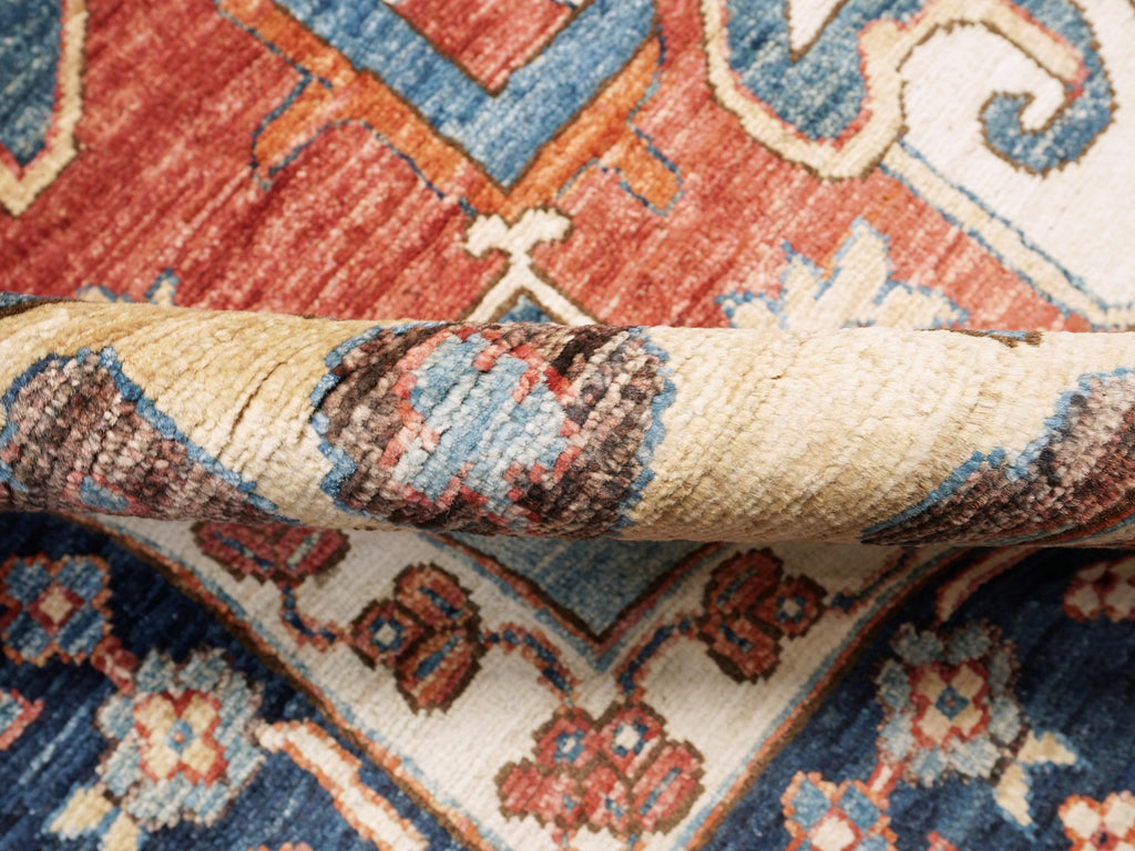 10x14 Ft Red & Blue Serapi Rug - Hand Knotted Afghan Oriental Rug - Floral Design