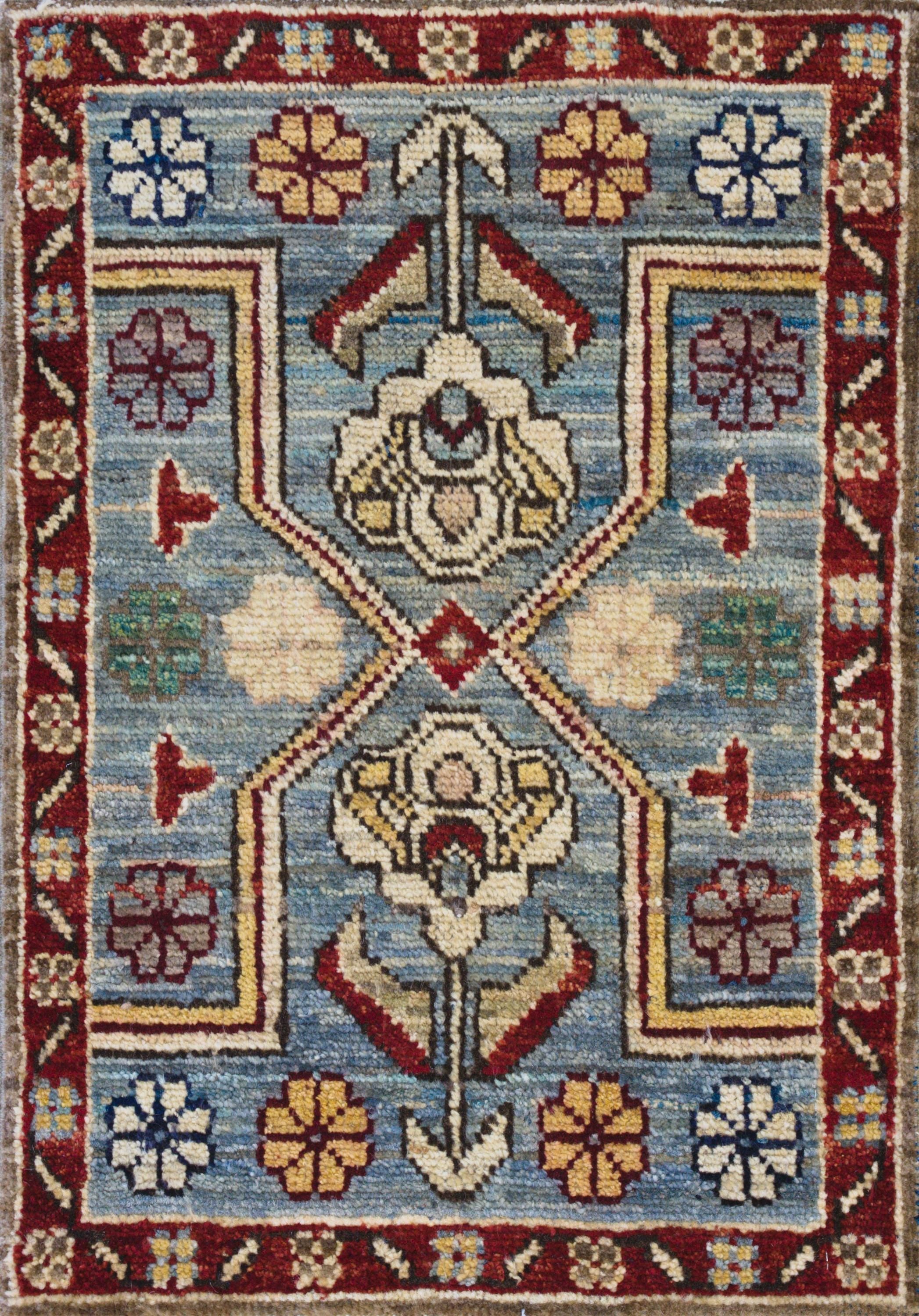 1x2 Ft Blue & Red Heriz Rug - Wool Accent Rug