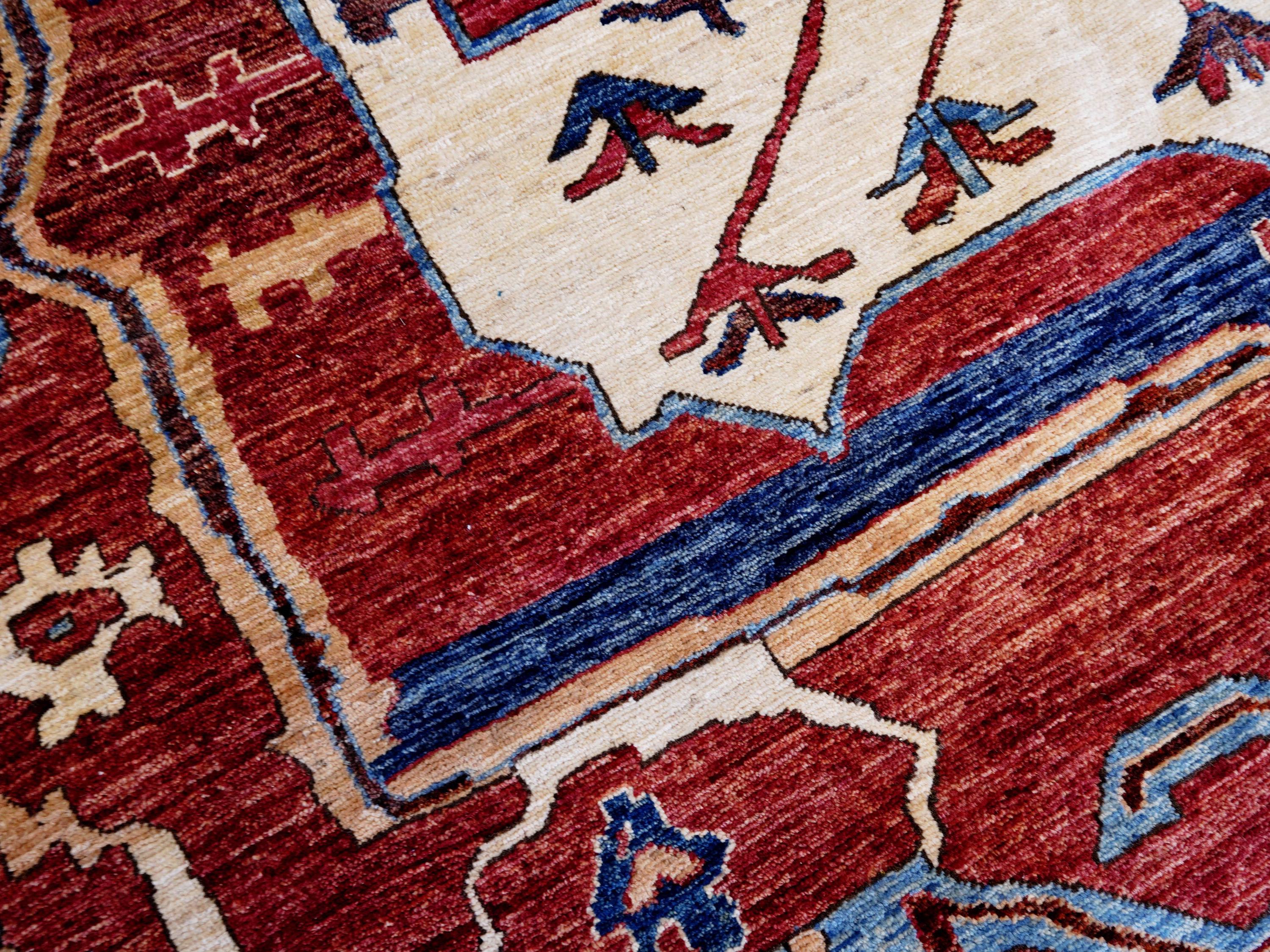 9x12 Ft Red & Blue Heriz Rug - Afghan Oriental Area Rug - Persian Design