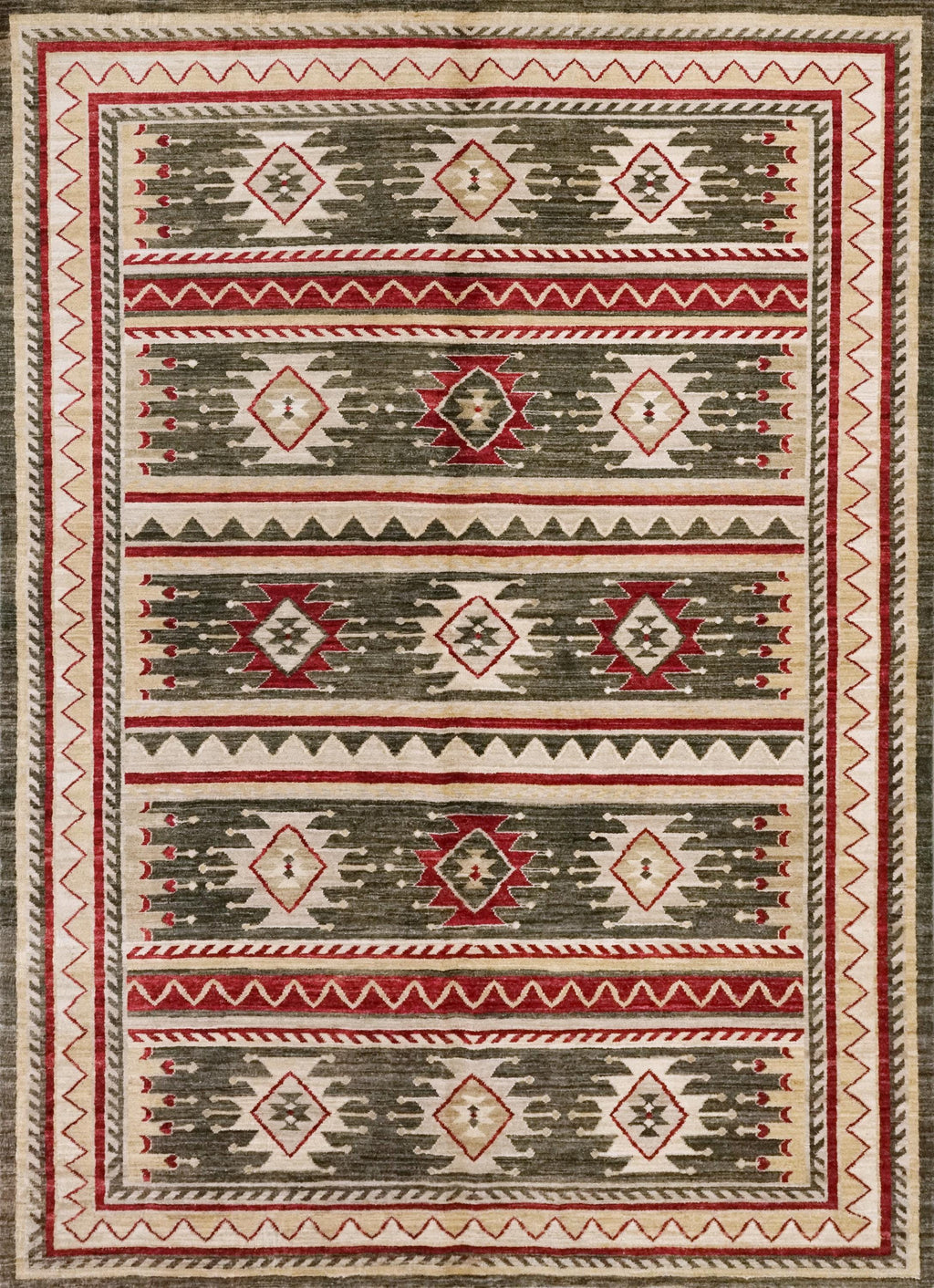 6x9 Ft Green & Red Heriz Rug - Oriental Area Rug - Persian Design