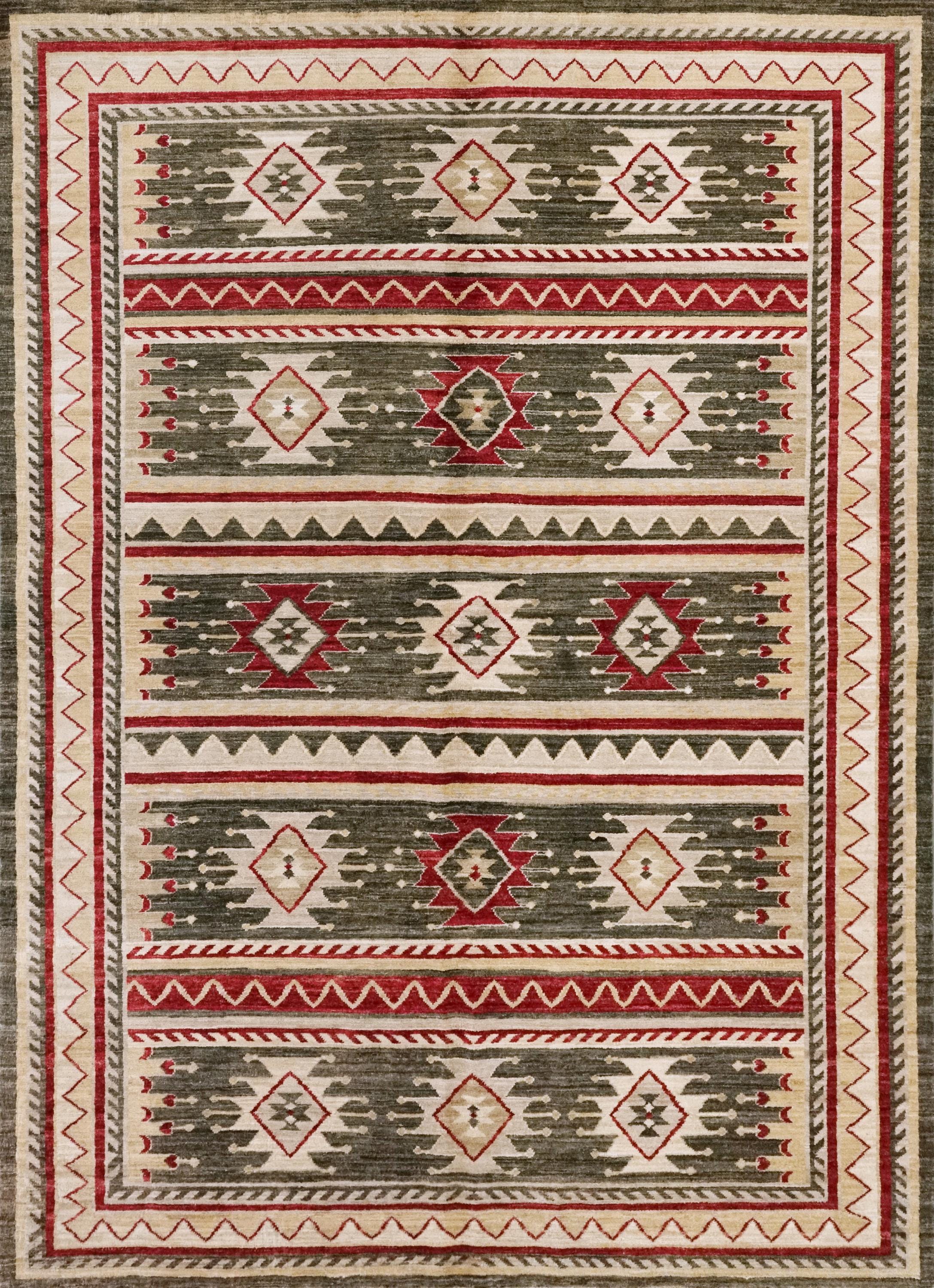 6x9 Ft Green & Red Heriz Rug - Oriental Area Rug - Persian Design