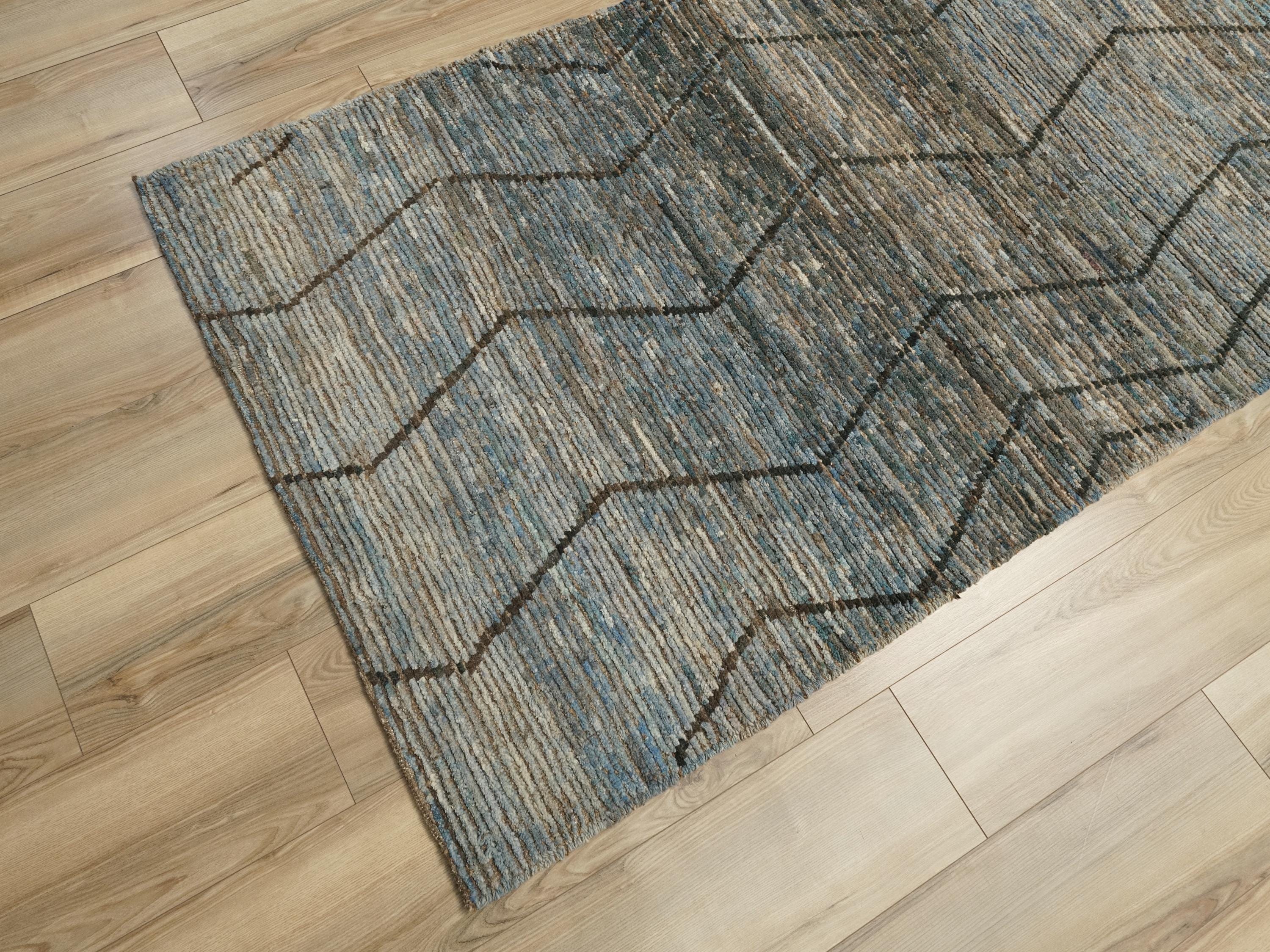 10 Ft Blue Moroccan Runner Rug - Afghan Handmade Rug