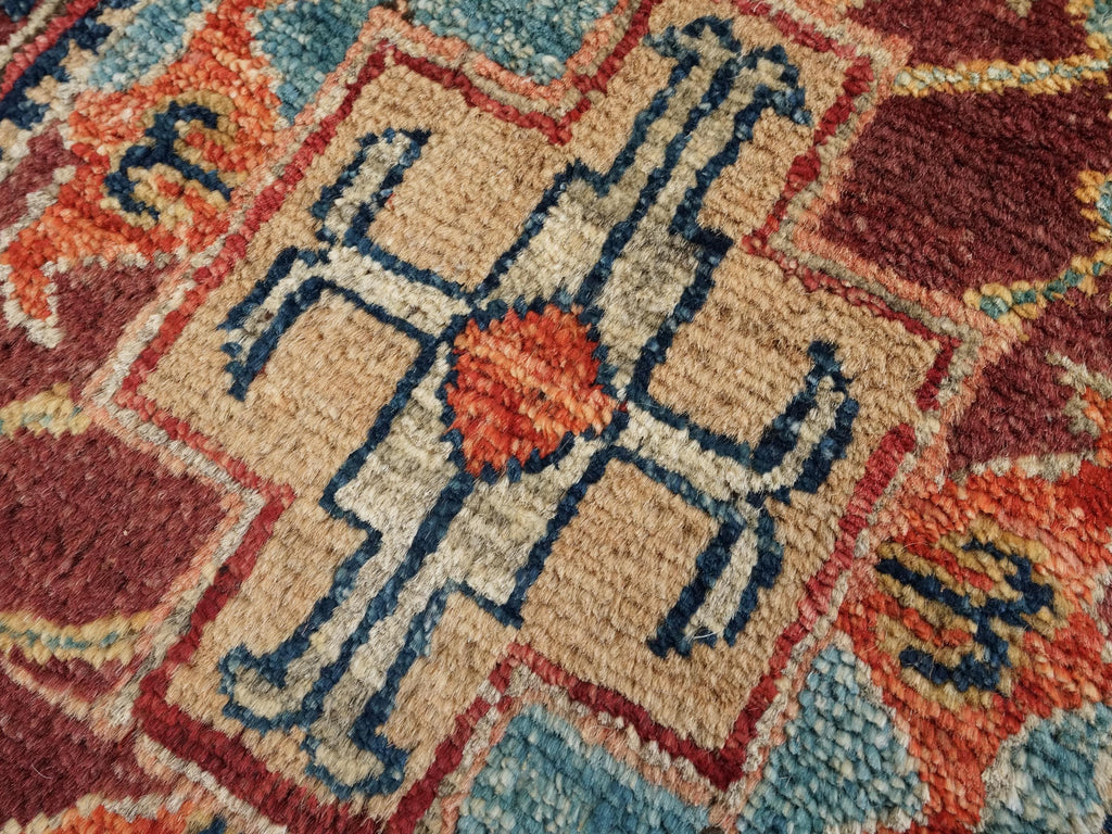 1x2 Ft Red Ersari Rug - Hand-Knotted Ghazni Wool Oriental Accent Rug