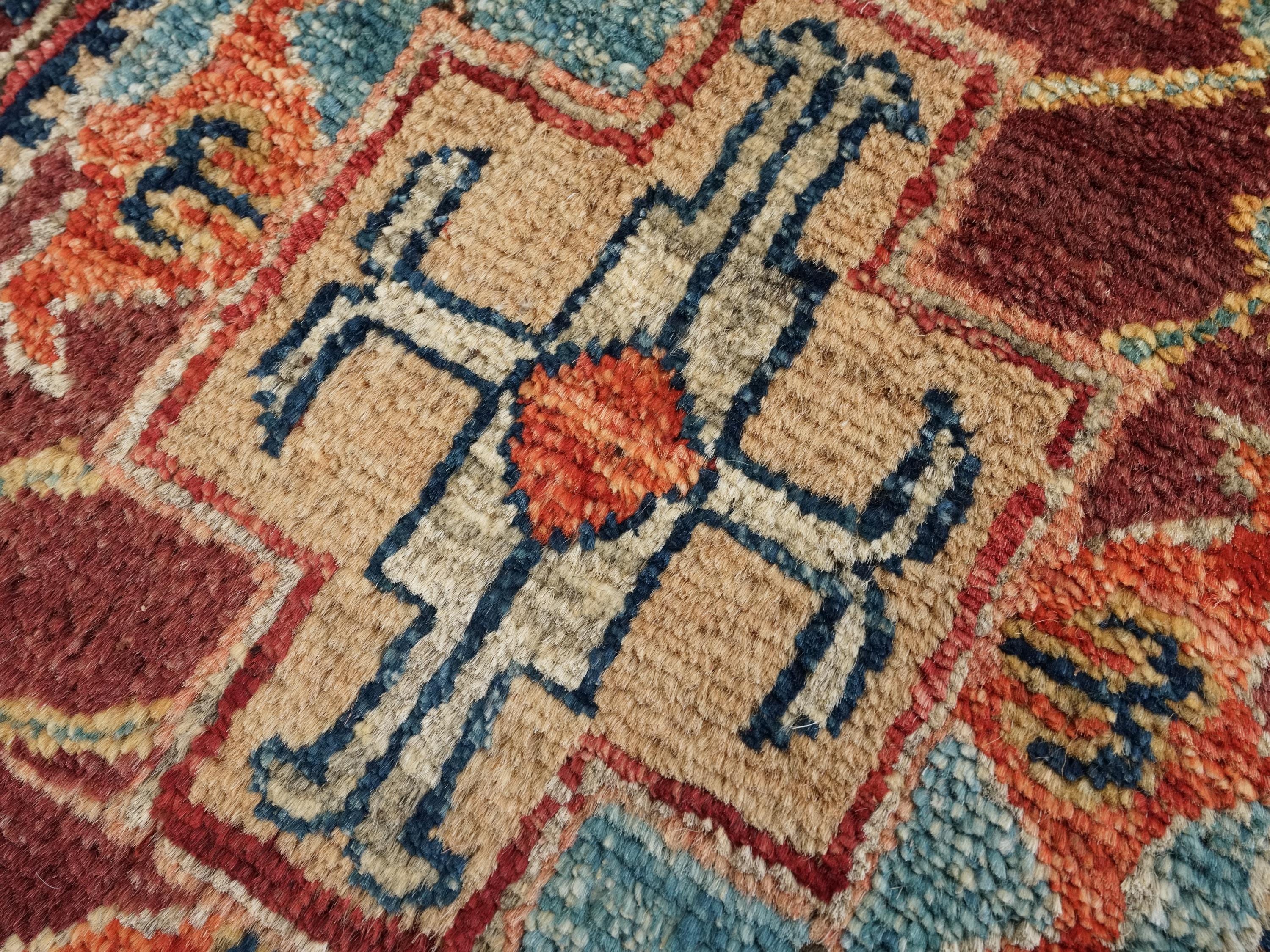 1x2 Ft Red Ersari Rug - Hand-Knotted Ghazni Wool Oriental Accent Rug