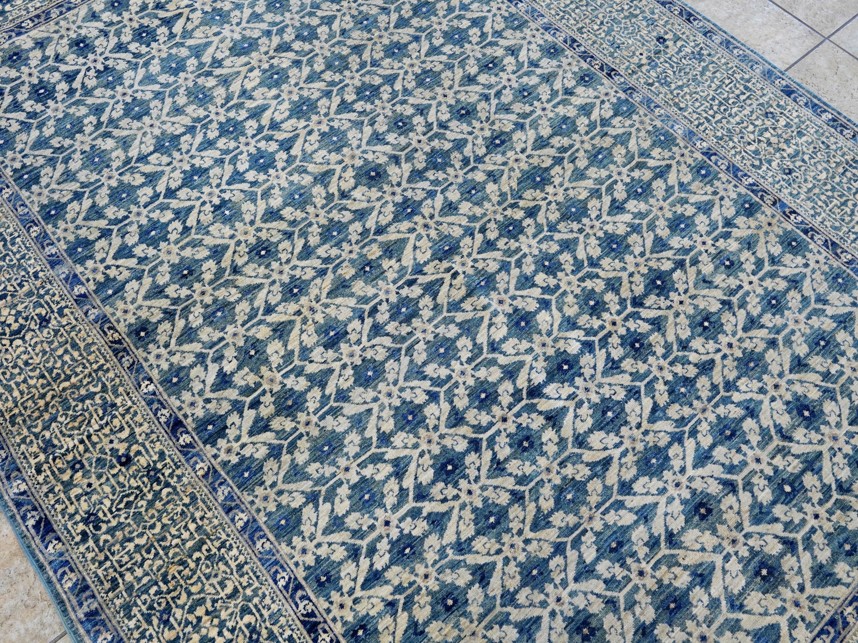6x9 Ft Blue Serapi Rug - Traditional Wool Rug - All Over Design