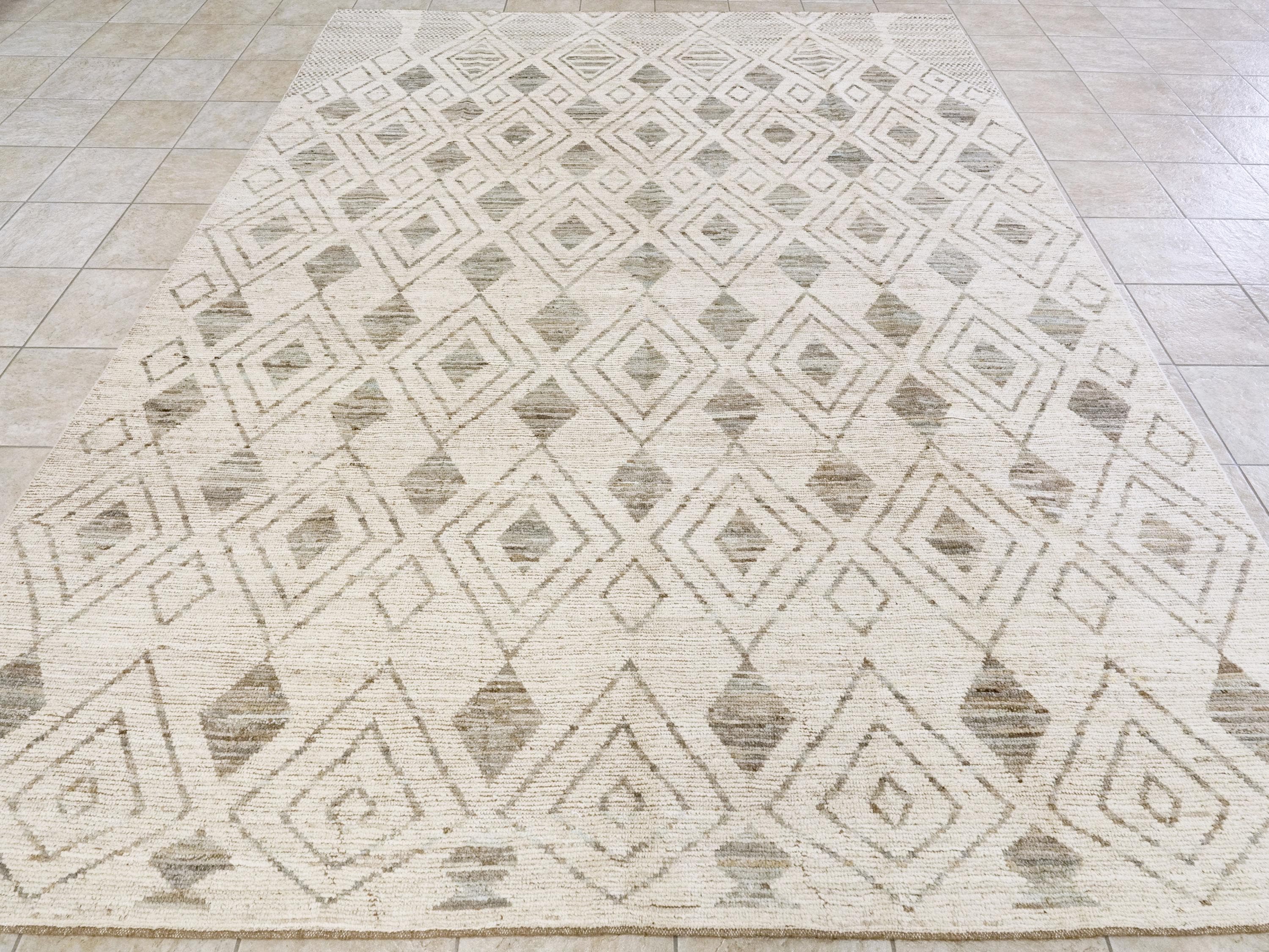9x12 Ft Beige & Gray Moroccan Rug - Hand Knotted Wool Area Rug