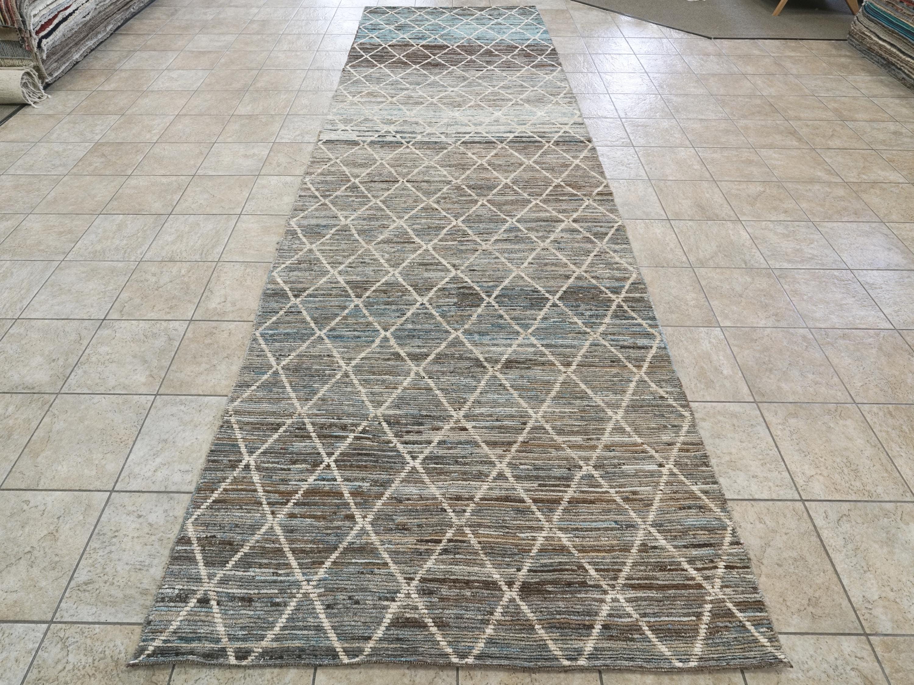 5x16 Ft Hand Knotted Afghan Wool - Coral Blue Moroccan Runner Rug