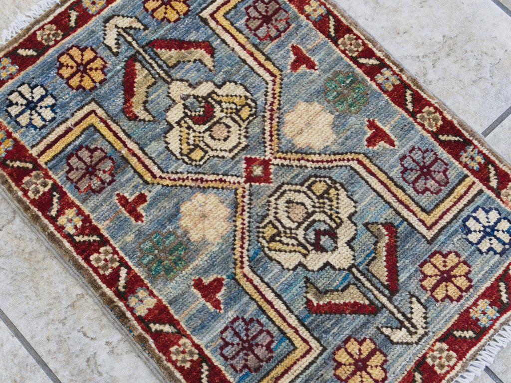 1x2 Ft Blue & Red Heriz Rug - Wool Accent Rug