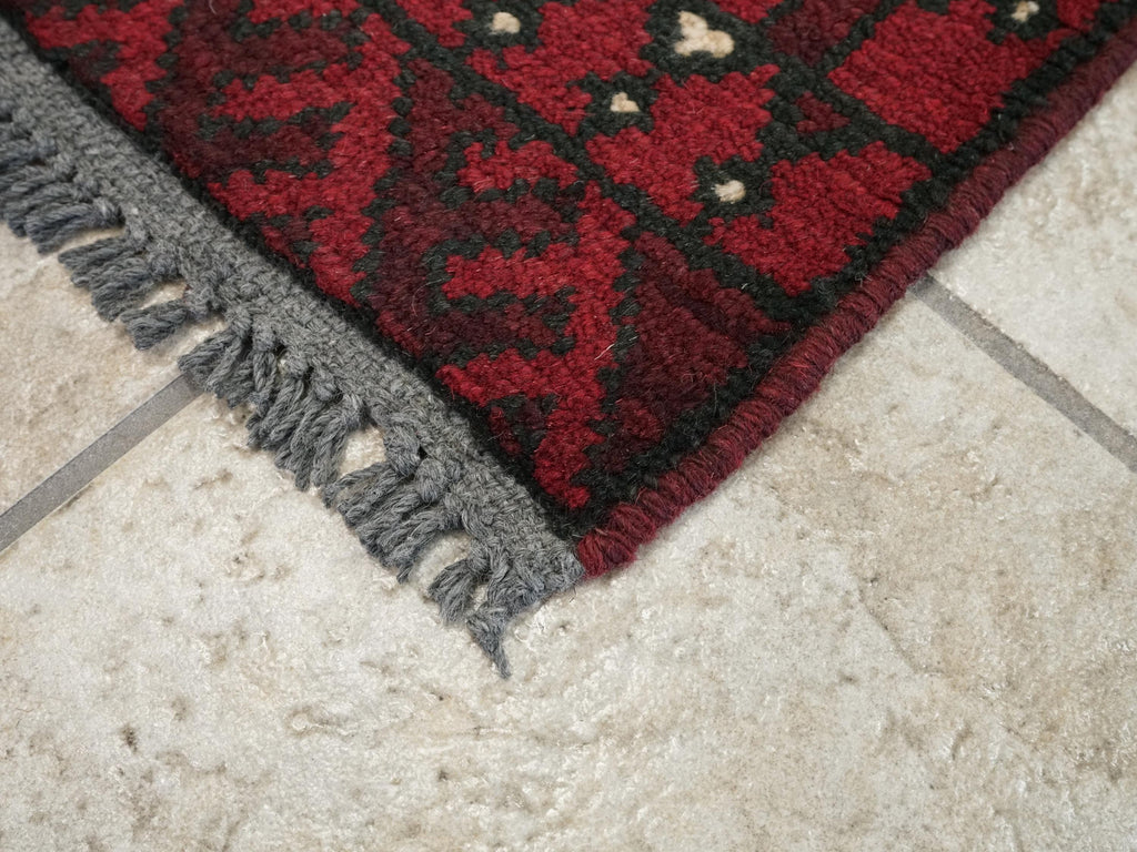 2x3 Ft Red Ersari Rug - Hand Knotted Afghan Wool Rug
