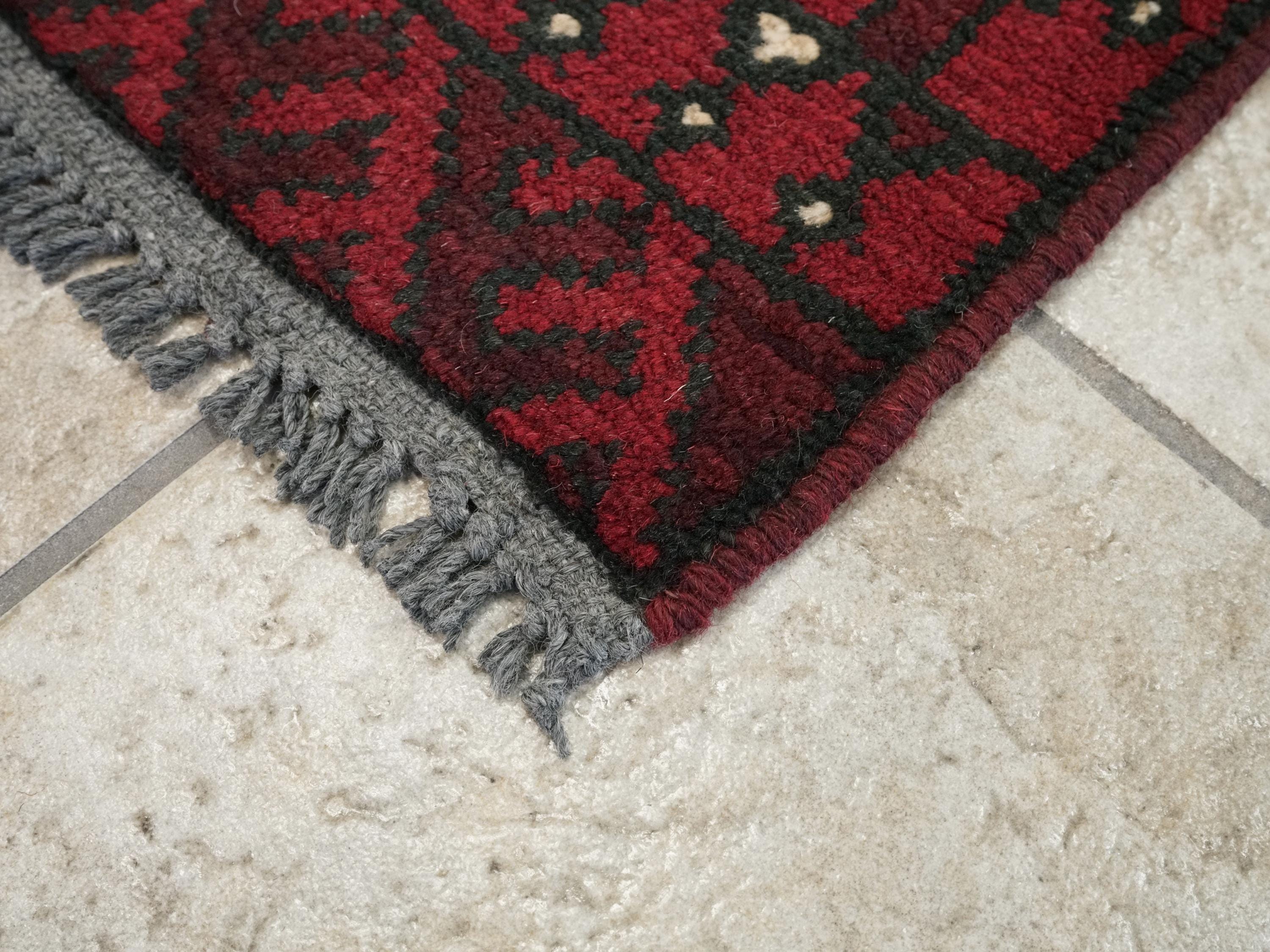 2x3 Ft Red Ersari Rug - Hand Knotted Afghan Wool Rug