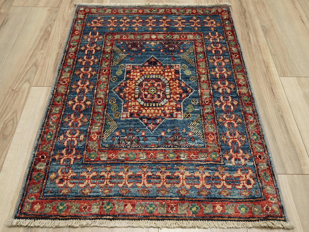 2x3 Ft Blue Mamluk Rug - Hand Knotted Oriental Rug