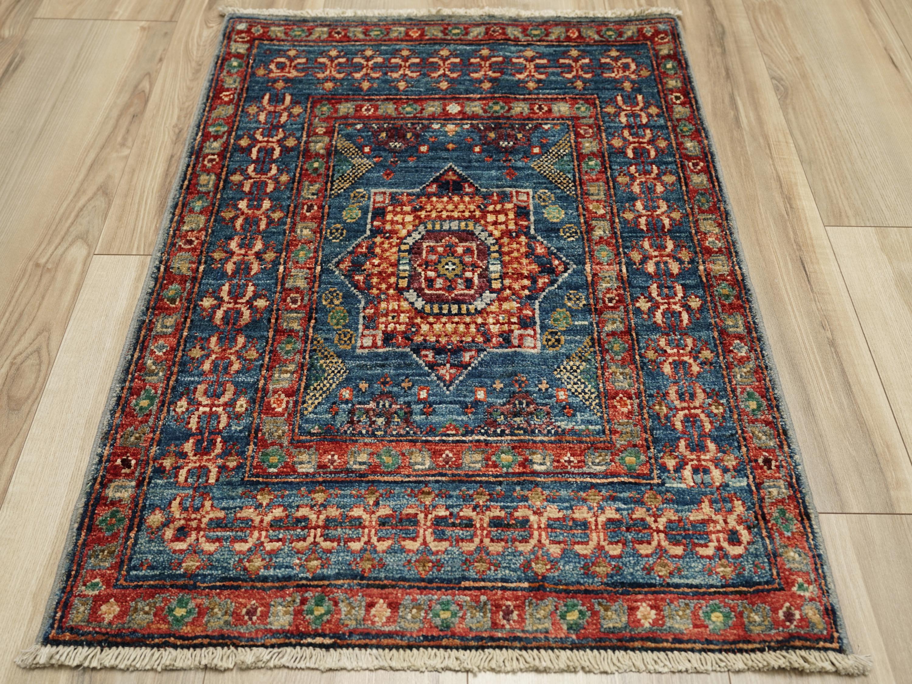 2x3 Ft Blue Mamluk Rug - Hand Knotted Oriental Rug