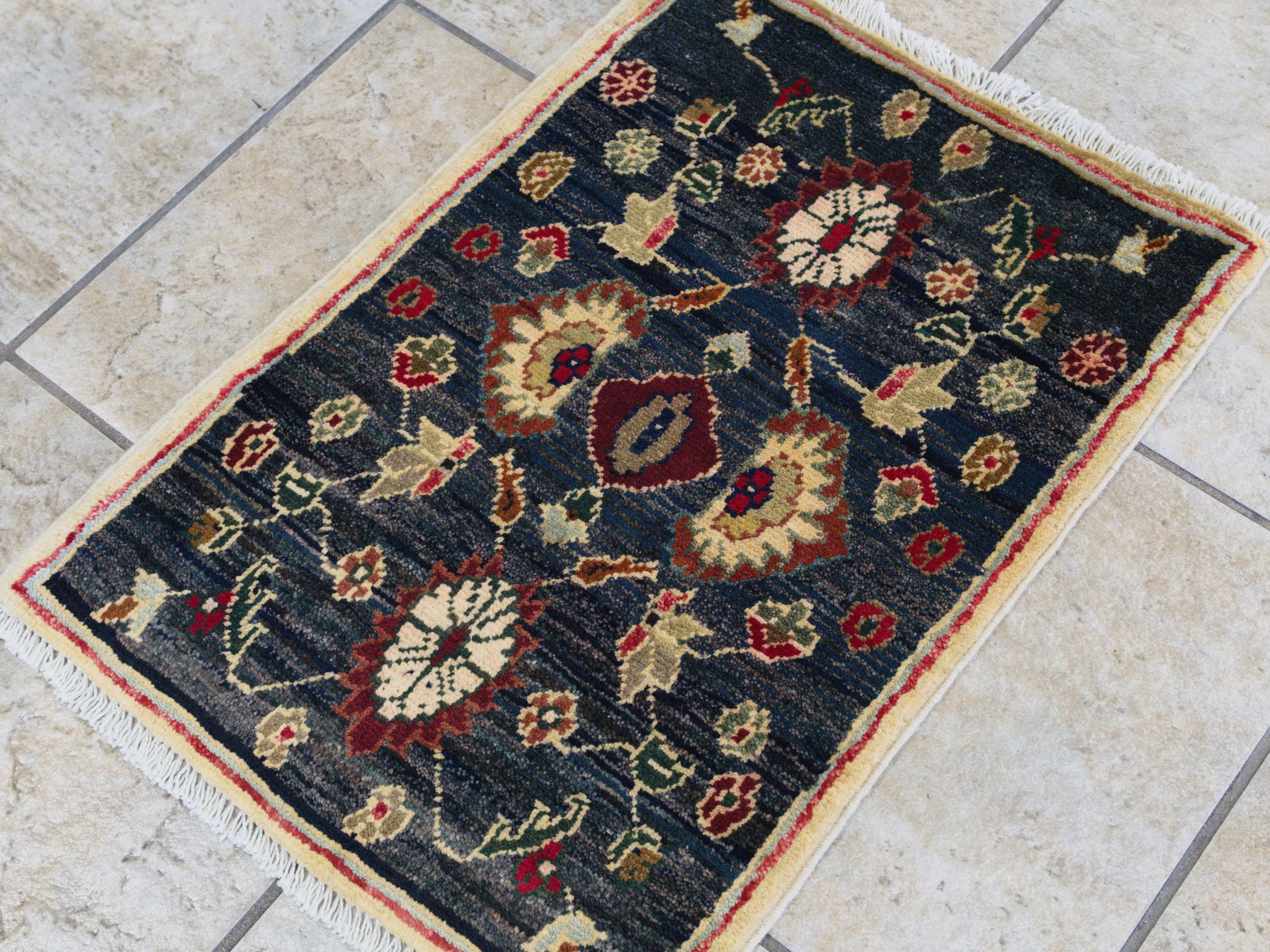 1x2 Ft Black Serapi Rug - Floral Accent Rug