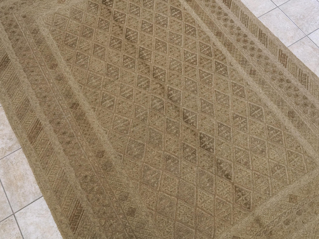 6x9 FT Vintage Hand Knotted Wool Kilim Rug - Brown Tribal Area Rug