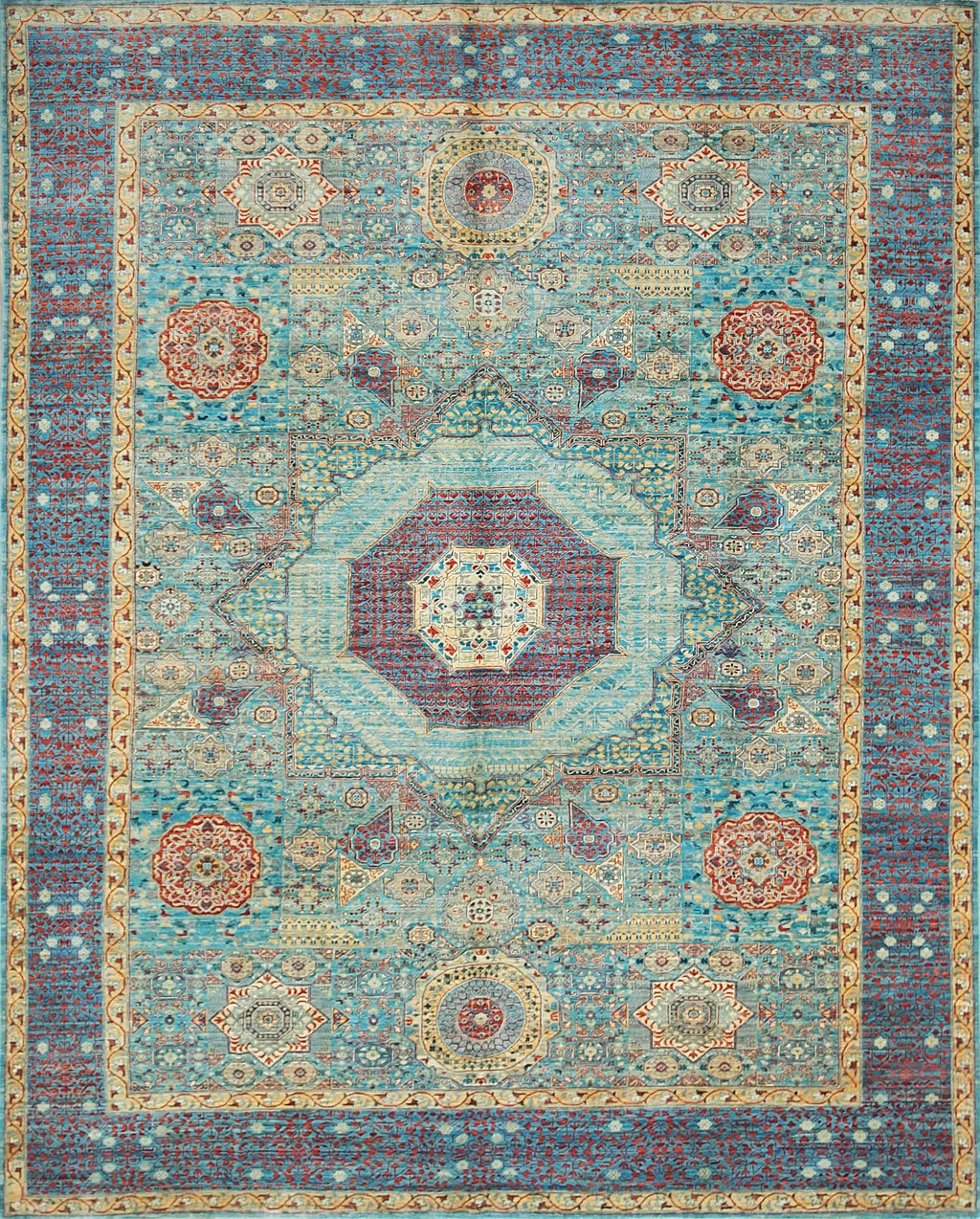 10x14 Ft Light Blue Mamluk Rug - Hand Knotted Afghan Area Rug
