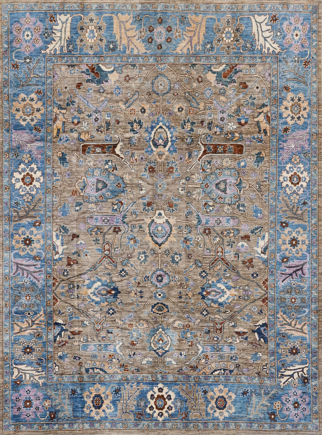 9x12 Ft Brown & Blue Serapi Rug - Hand Knotted Afghan Oriental Rug