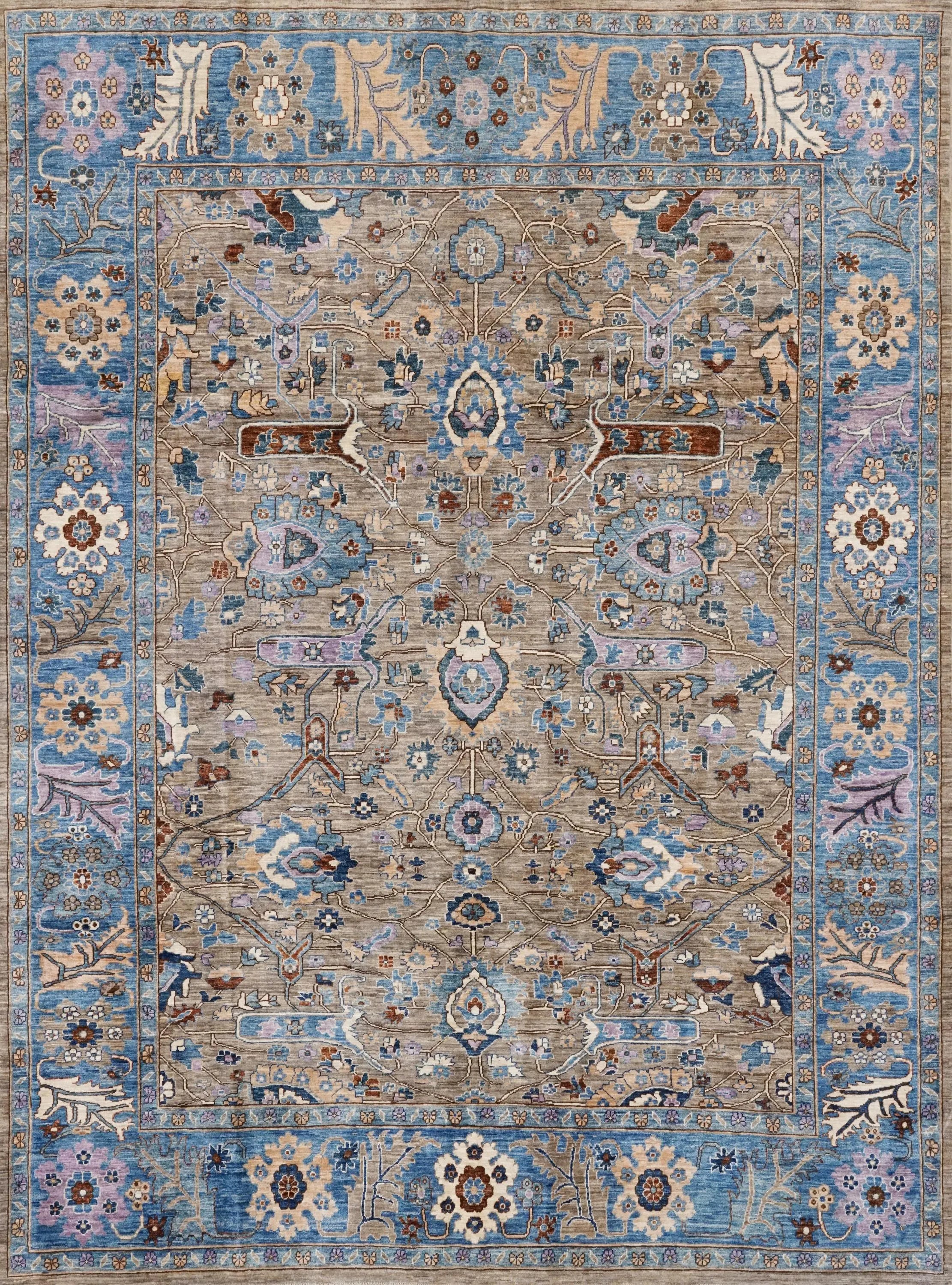 9x12 Ft Brown & Blue Serapi Rug - Hand Knotted Afghan Oriental Rug