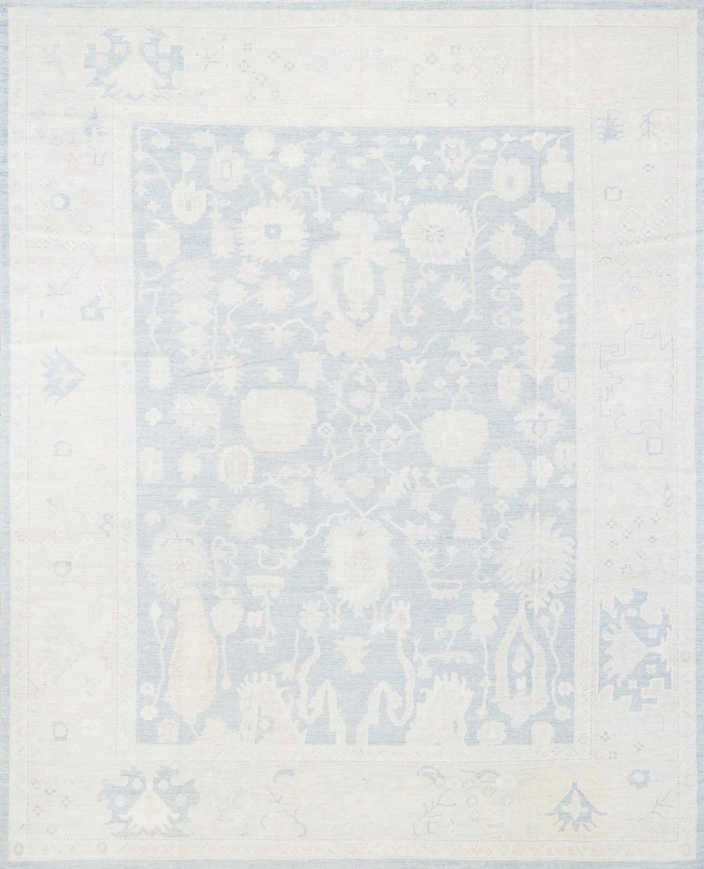 12x15 Ft Muted Ushak Rug - Traditional Wool Area Rug - Blue & White Turkish design