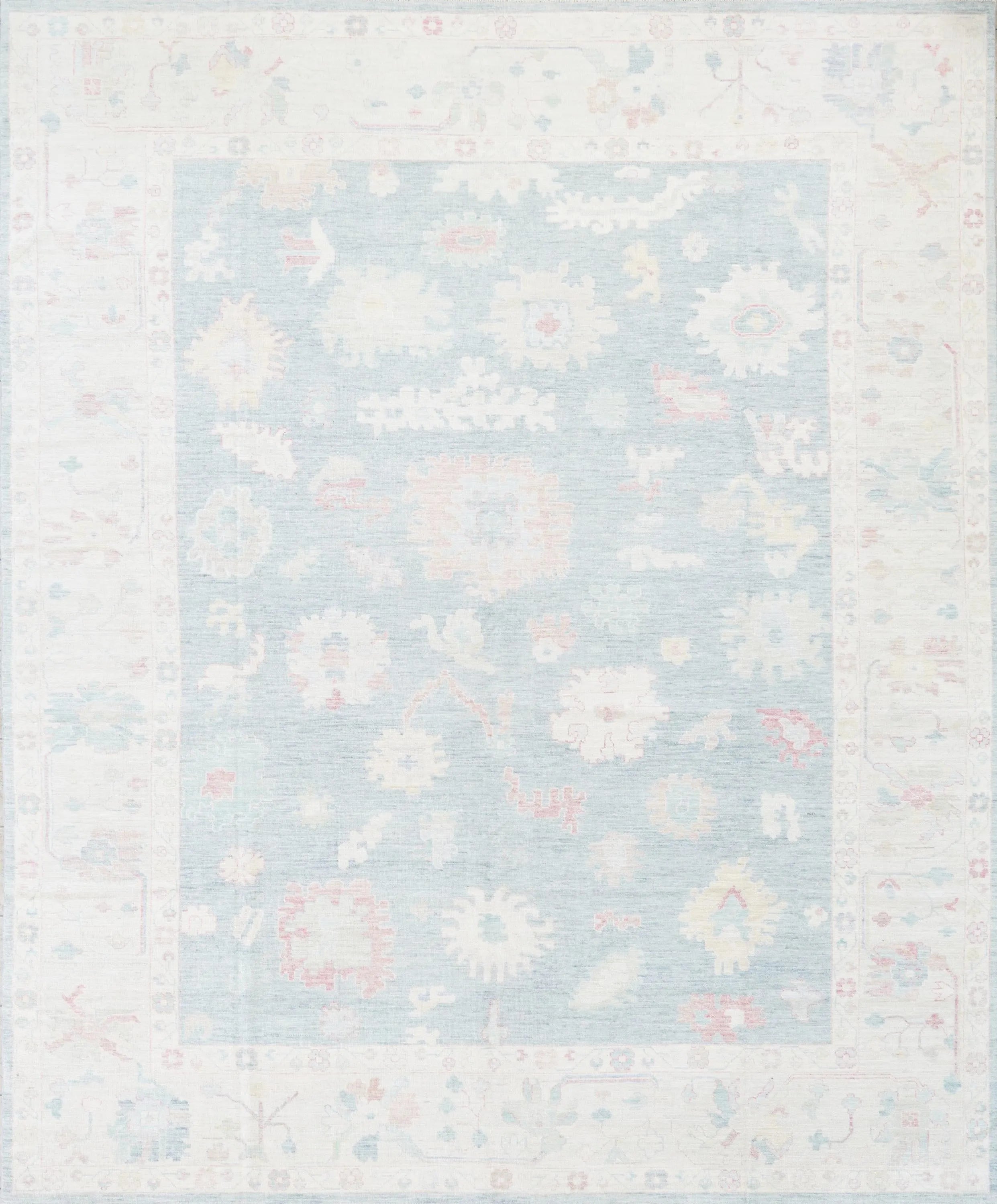 12x15 Ft Muted Ushak Rug - Traditional Wool Area Rug - Greenish Blue Turkish design