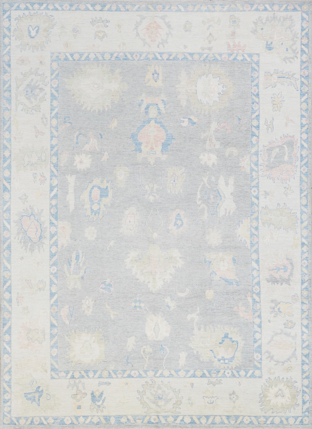 10x14 Ft Muted Blue Ushak Rug - Hand Knotted Wool Area Rug