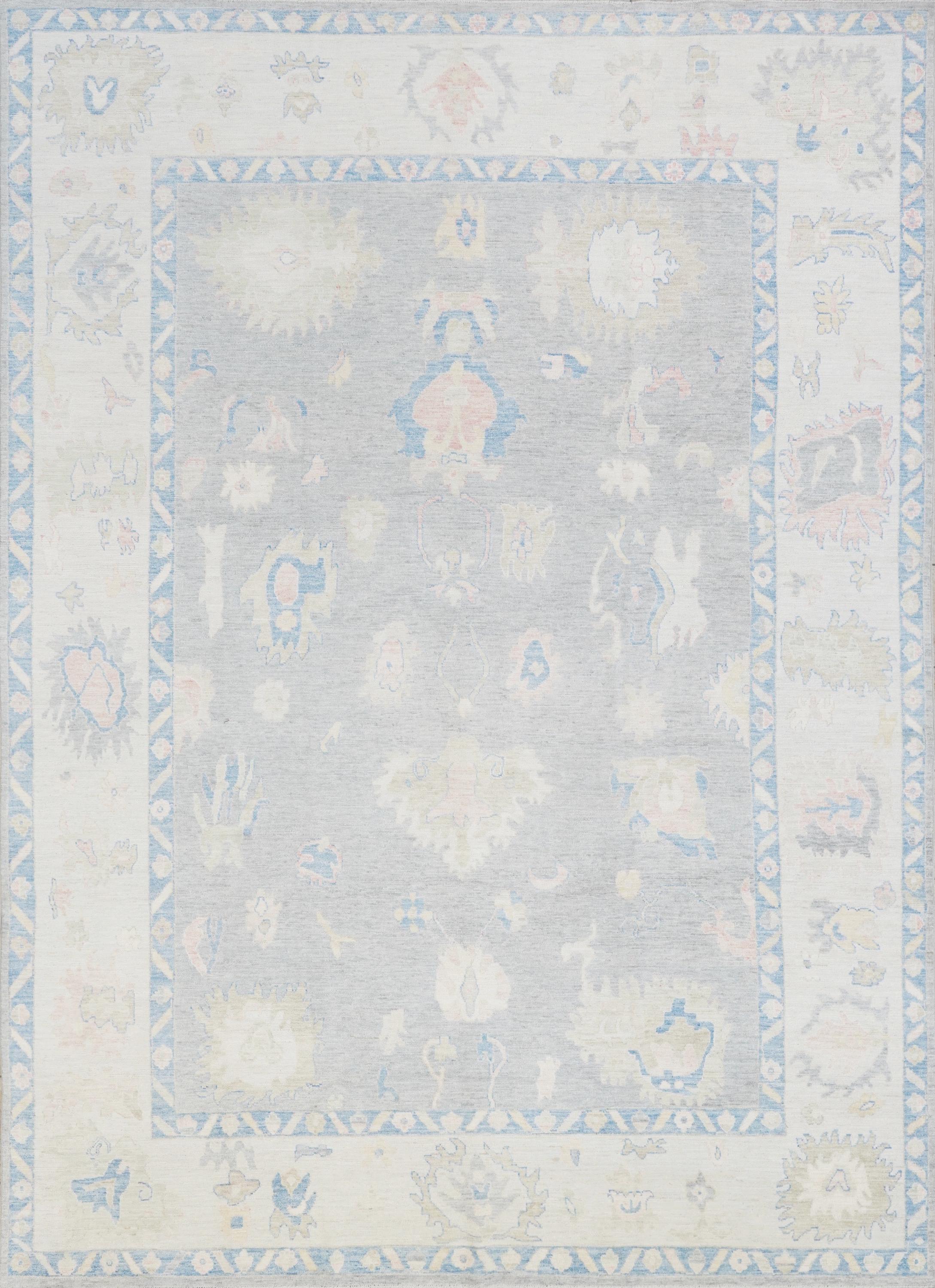 10x14 Ft Muted Blue Ushak Rug - Hand Knotted Wool Area Rug