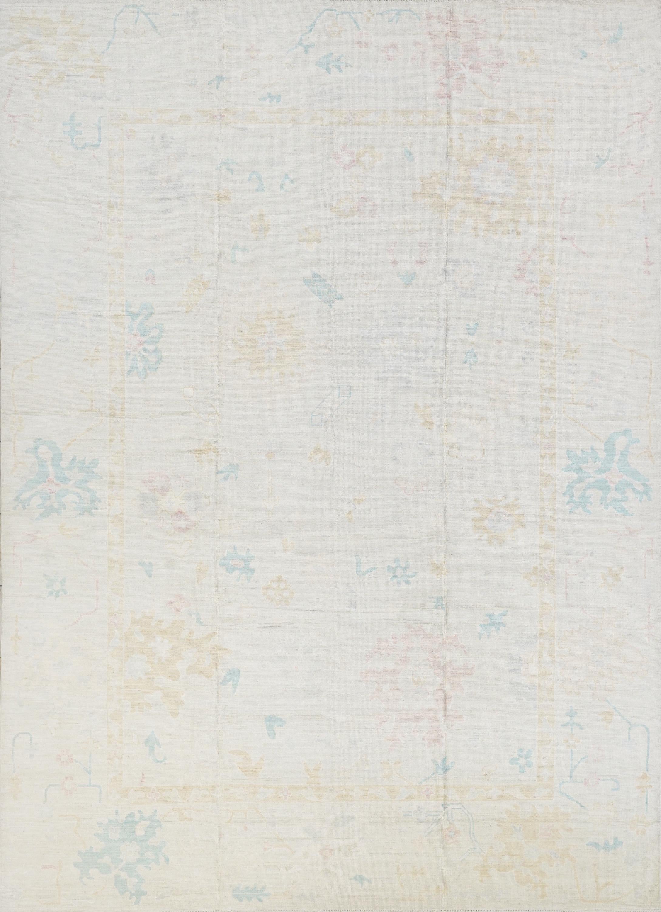 10x14 Ft Colorful Pastel Ushak Rug - Hand Knotted Afghan Rug - Turkish Design