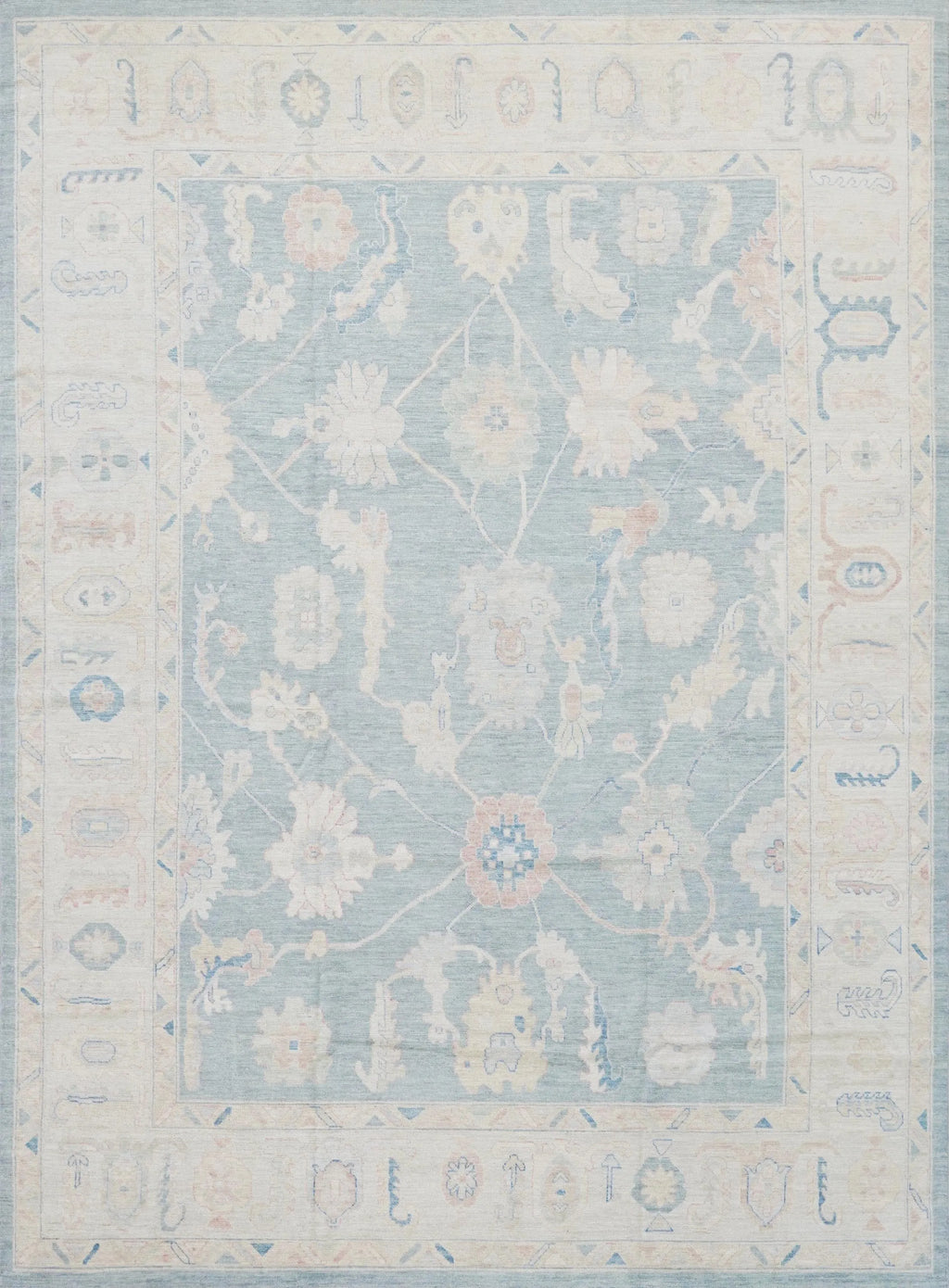 10x14 Ft Light Blue Ushak Rug - Hand Knotted Wool Area Rug