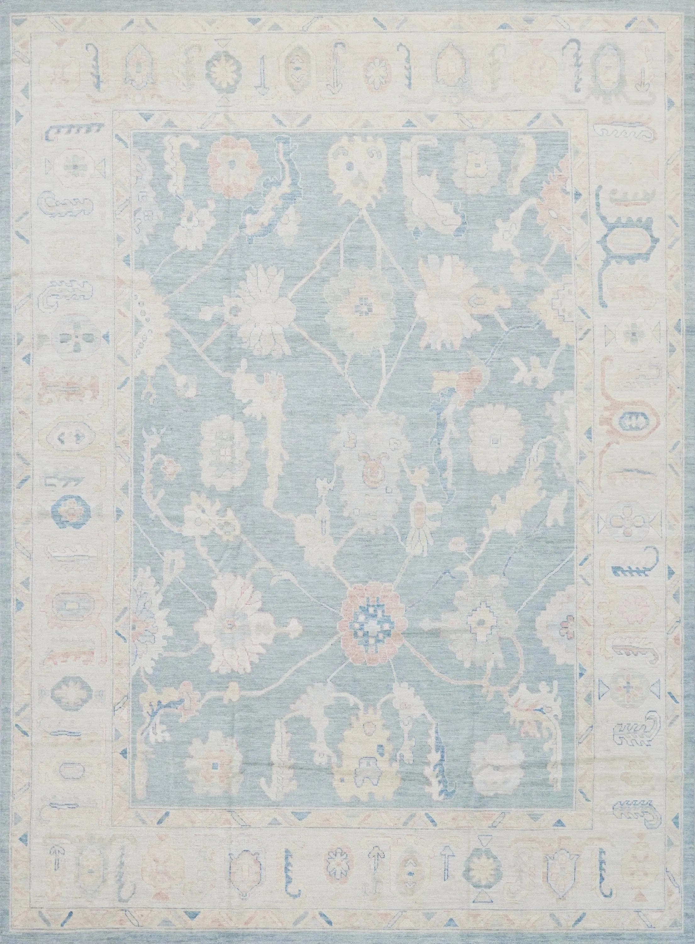 10x14 Ft Light Blue Ushak Rug - Hand Knotted Wool Area Rug