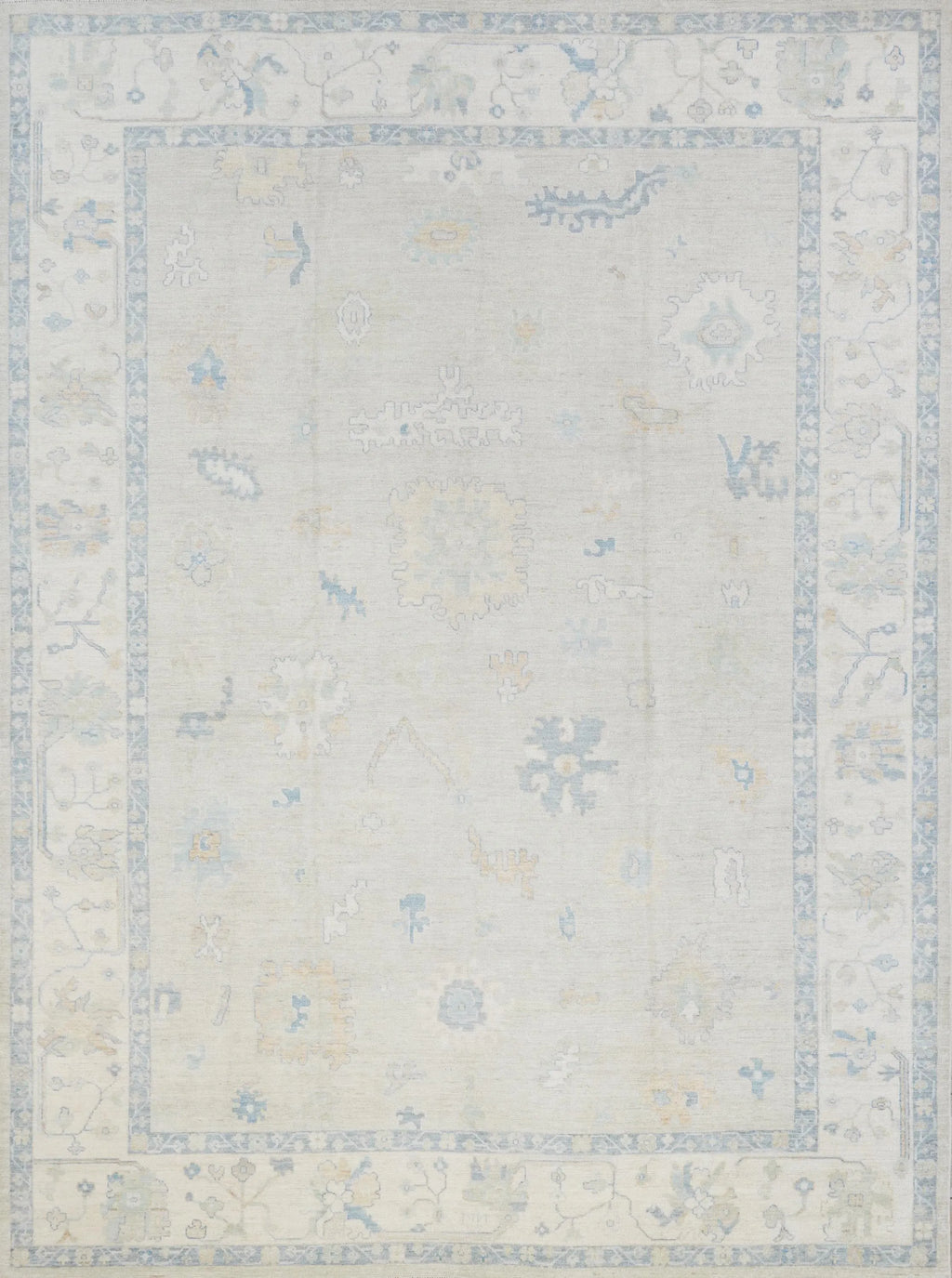 10x14 Ft Blue Oushak Rug - Hand Knotted Afghan Rug - Turkish Floral Design