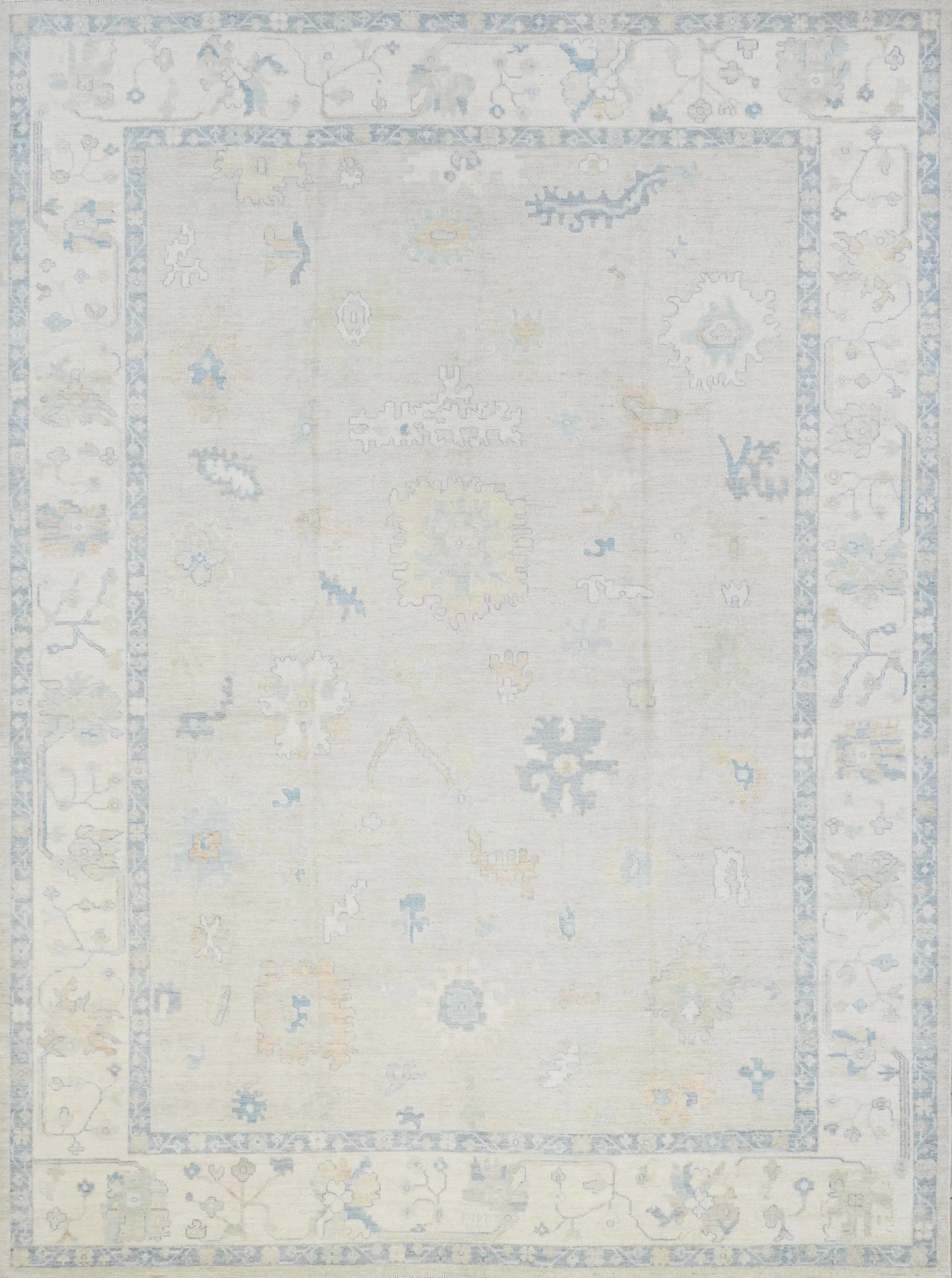 10x14 Ft Blue Oushak Rug - Hand Knotted Afghan Rug - Turkish Floral Design