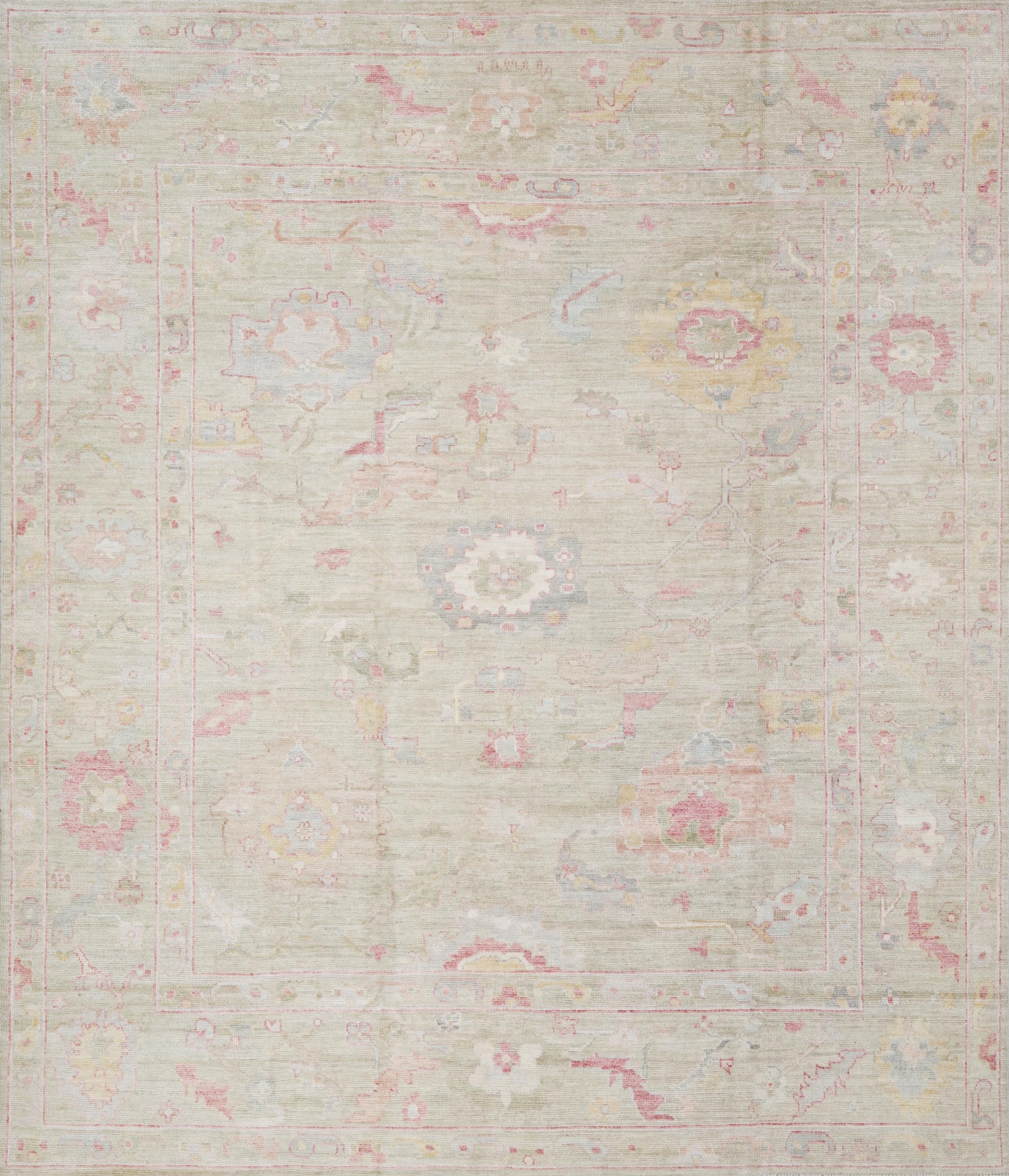 8x10 Ft Light Brown Oushak Rug - Hand Knotted Oriental Rug - Floral Design