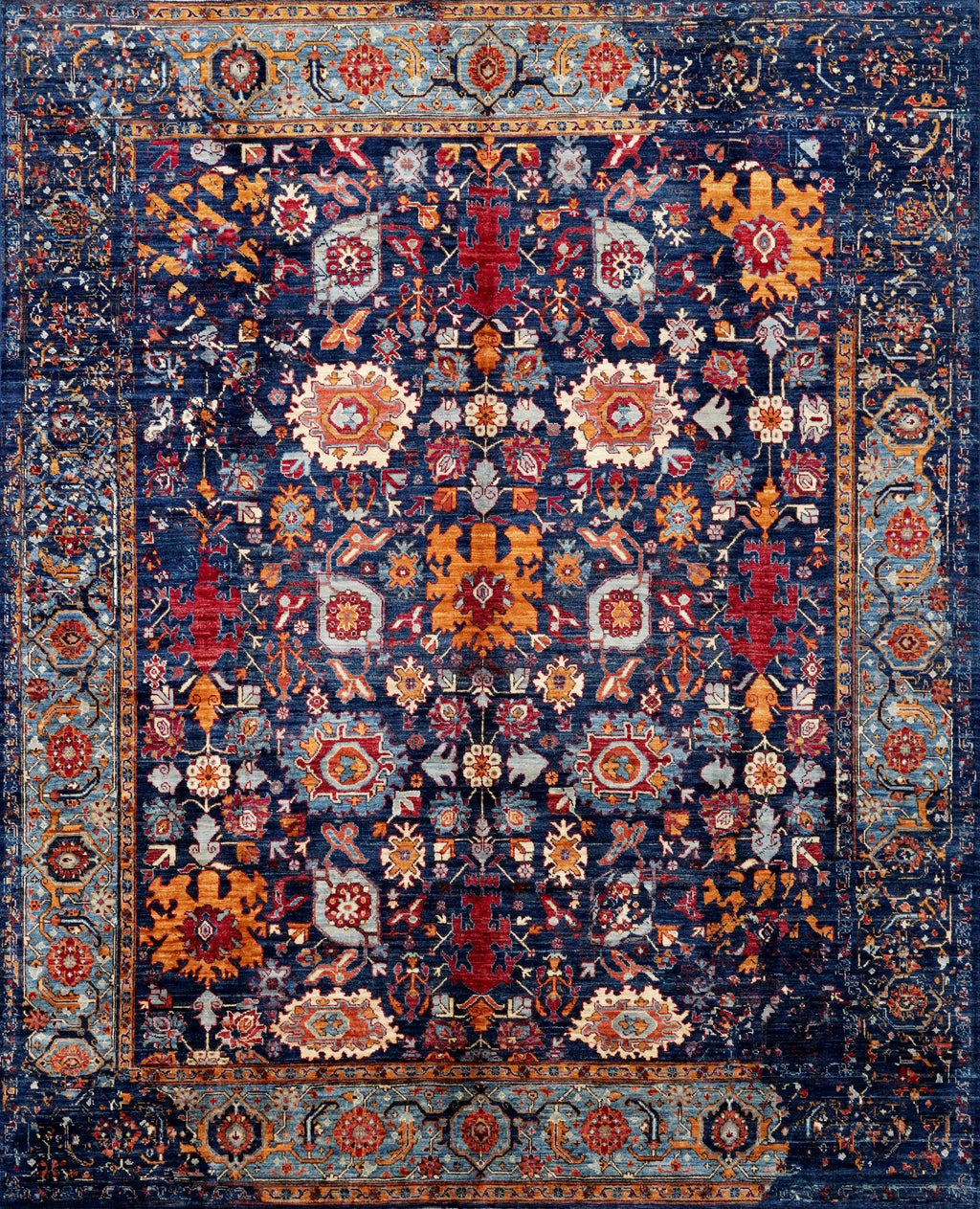 8x10 Ft Dark Blue Bidjar Rug - Hand Knotted Wool Oriental Rug - Broken Design