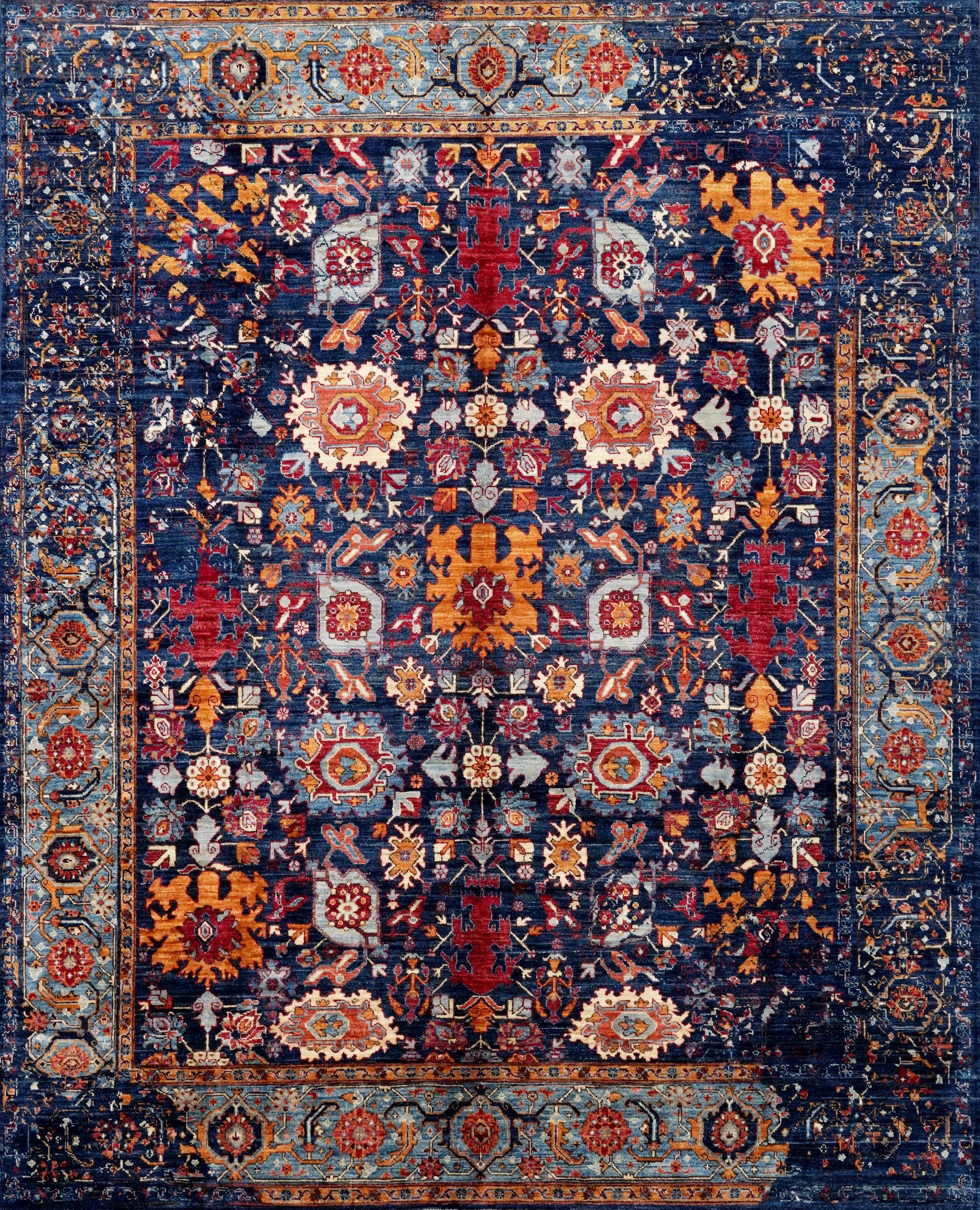 8x10 Ft Dark Blue Bidjar Rug - Hand Knotted Wool Oriental Rug - Broken Design
