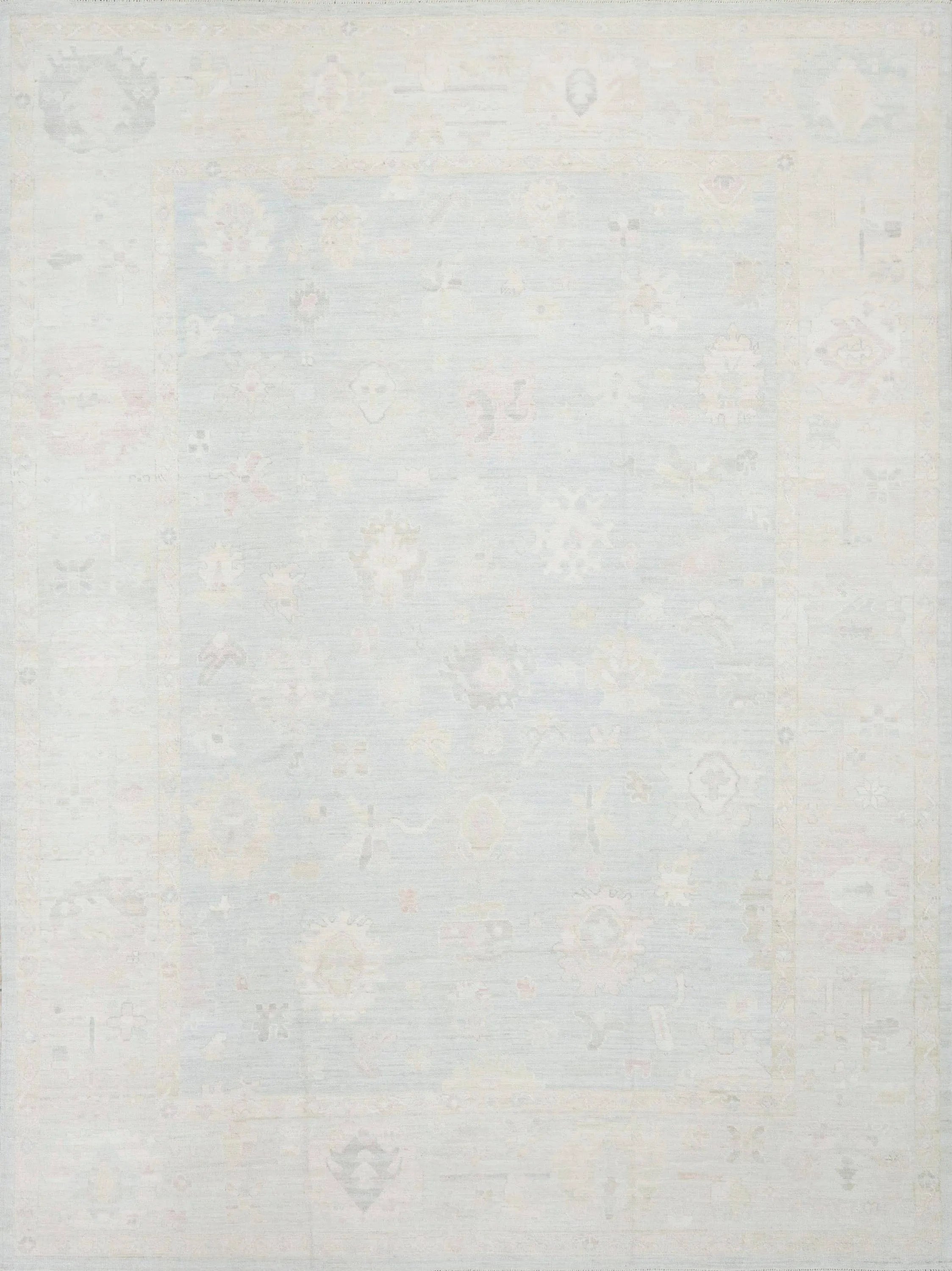 9x12 Ft Muted Blue Oushak Rug - Handmade Area Rug - Turkish Design