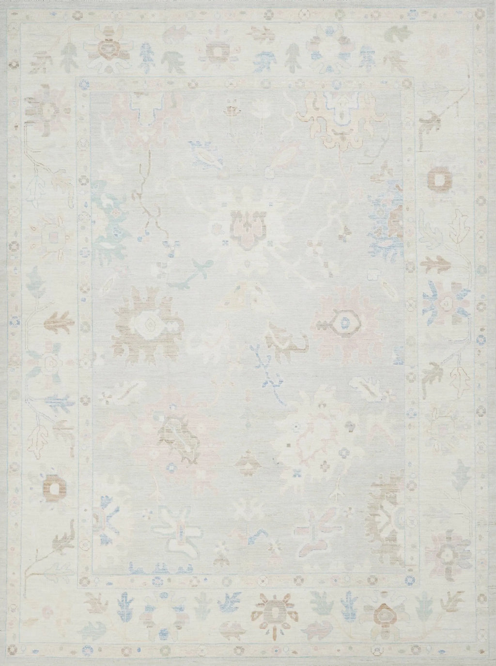 9x12 Ft Pastel Oushak Rug - Handmade Area Rug - Floral Design