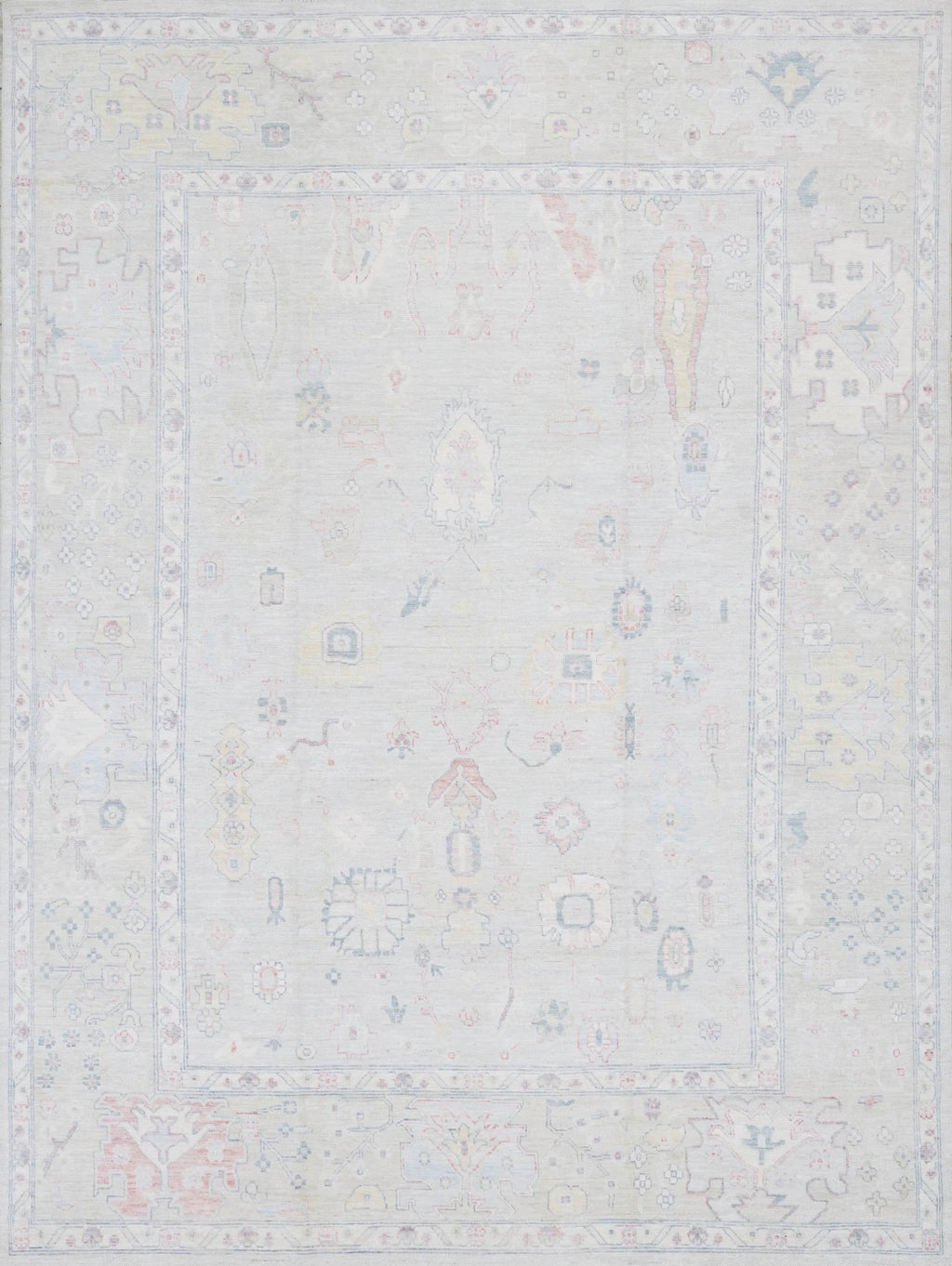 9x12 Ft Pastel Oushak Rug - Handmade Area Rug - Floral Design