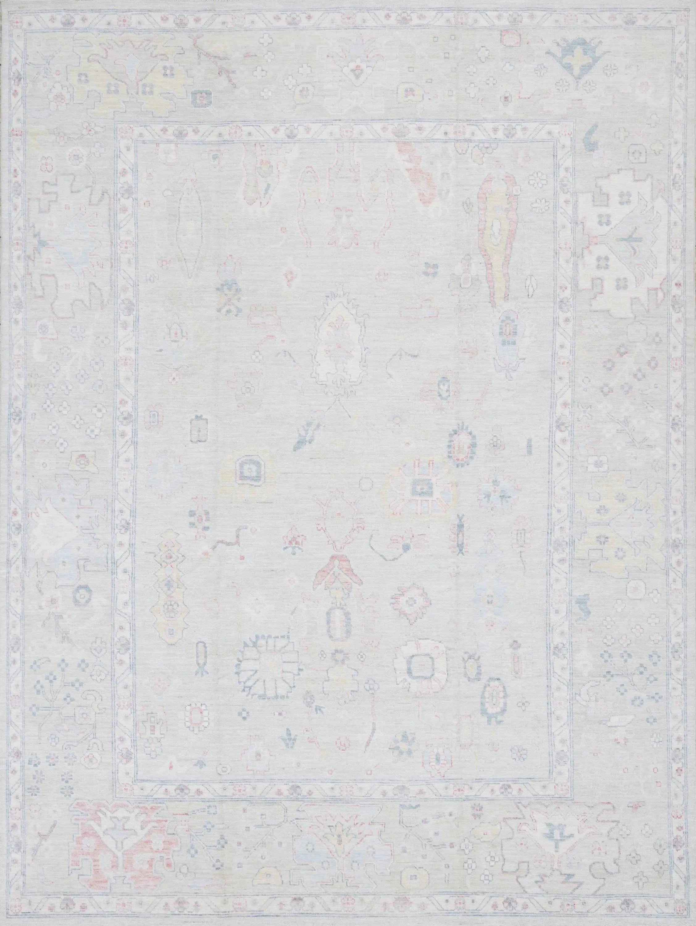 9x12 Ft Pastel Oushak Rug - Handmade Area Rug - Floral Design