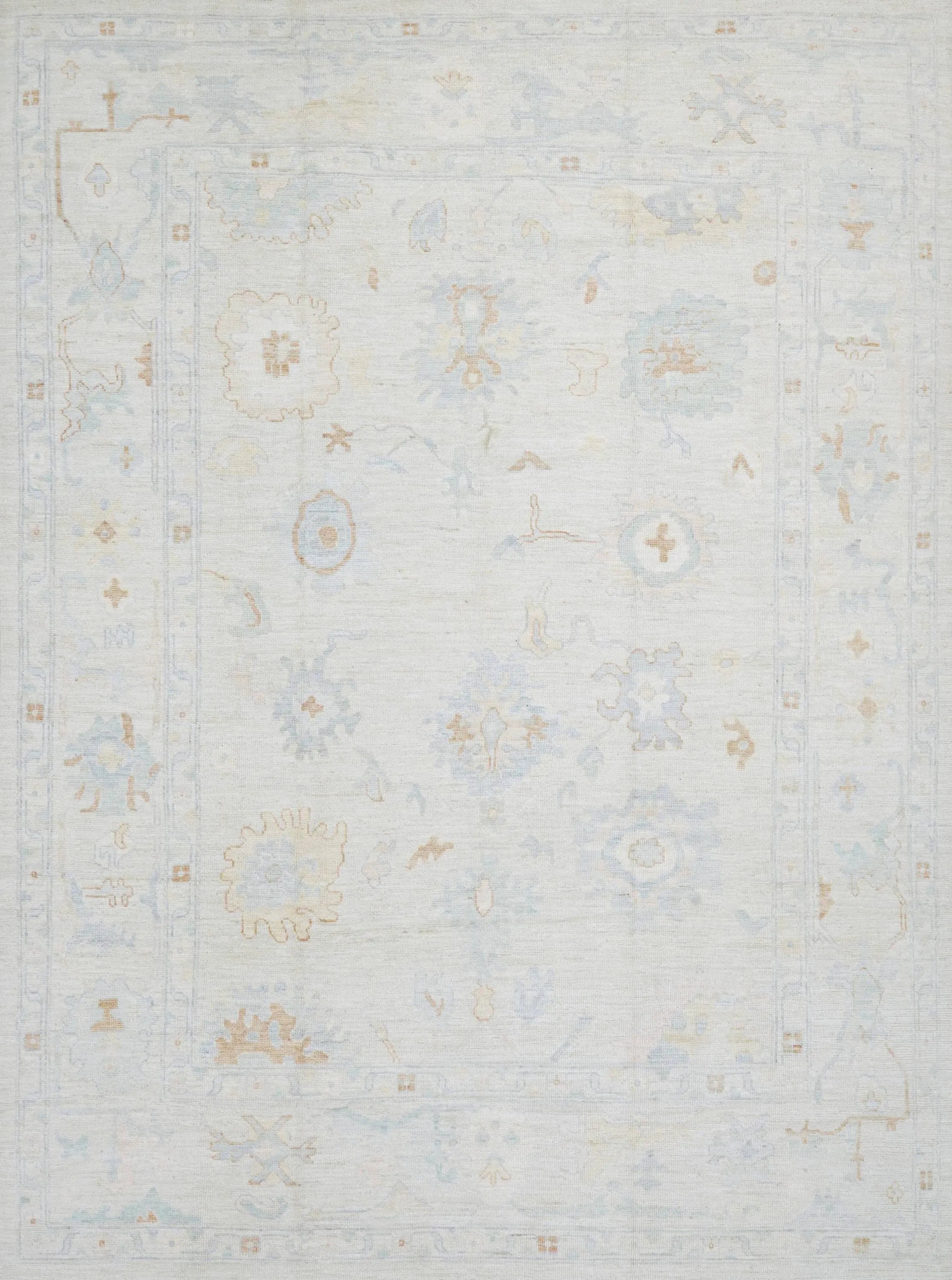 9x12 Ft Pastel Oushak Rug - Blue Handmade Area Rug - Floral Design