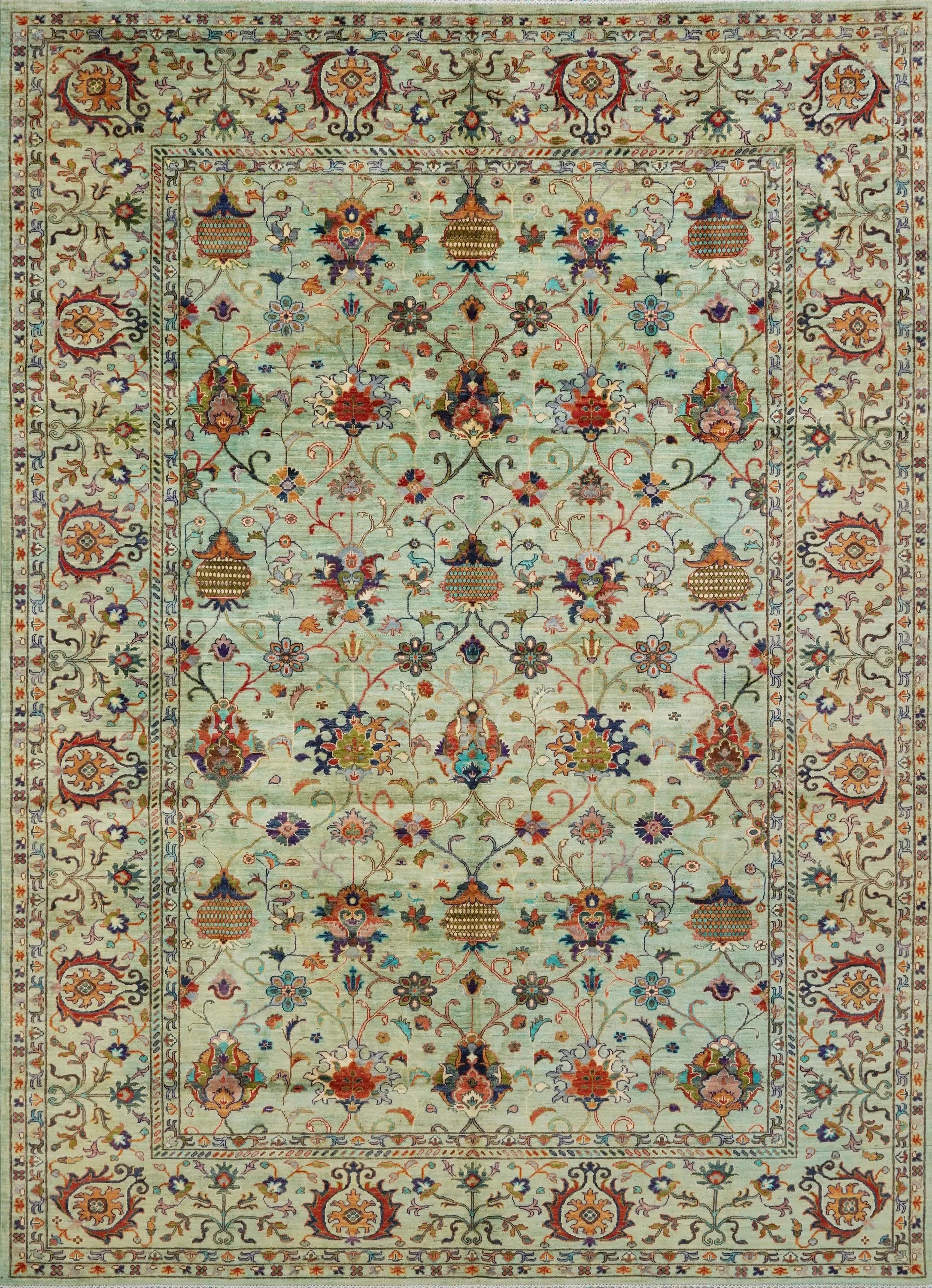 9x12 Ft Green Serapi Rug - Afghan Oriental Area Rug - Persian Design