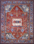 9x12 Ft Red & Blue Heriz Rug - Afghan Oriental Area Rug - Persian Design