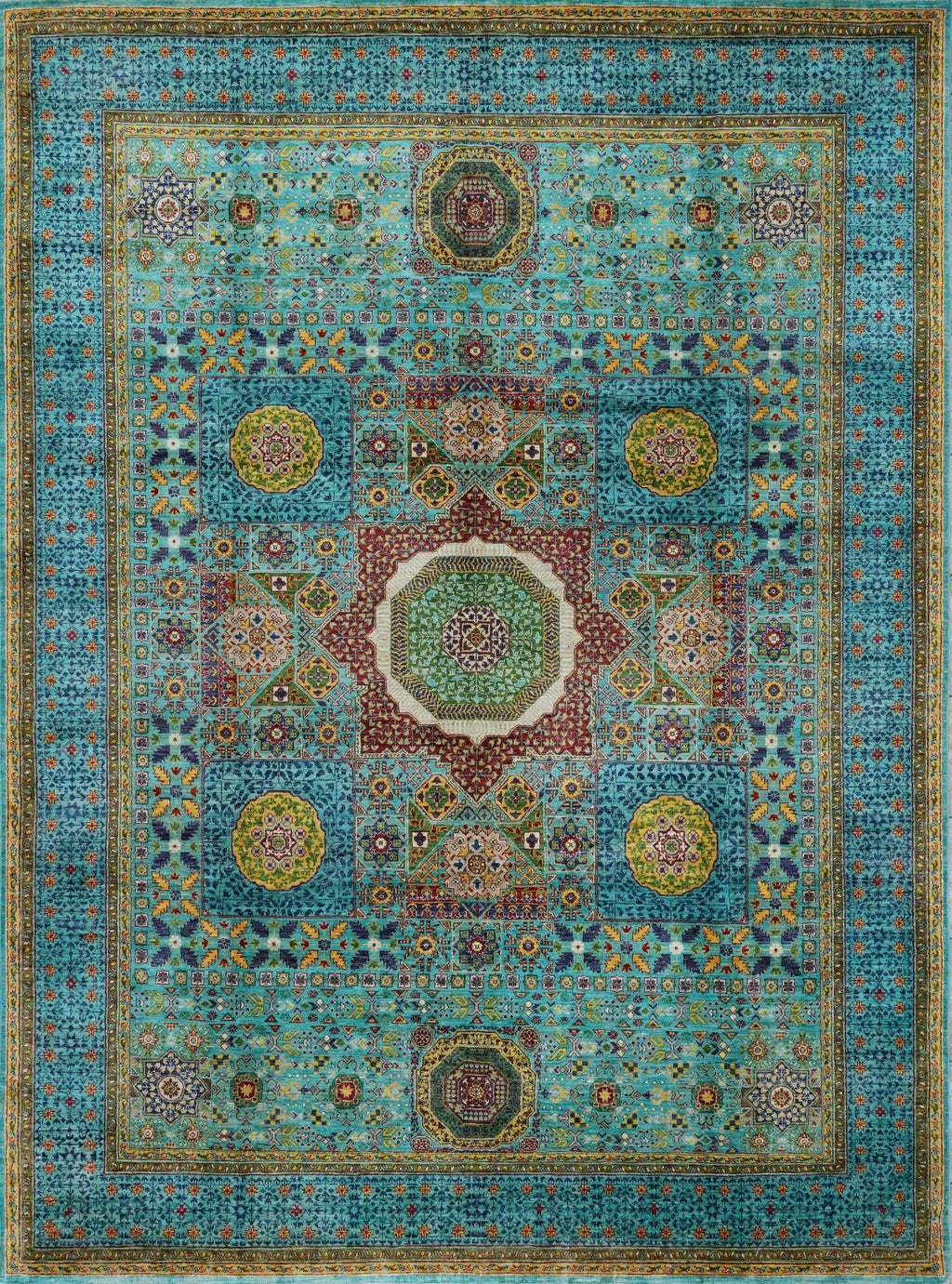 9x12 Ft Green Mamluk Rug - Afghan Oriental Area Rug