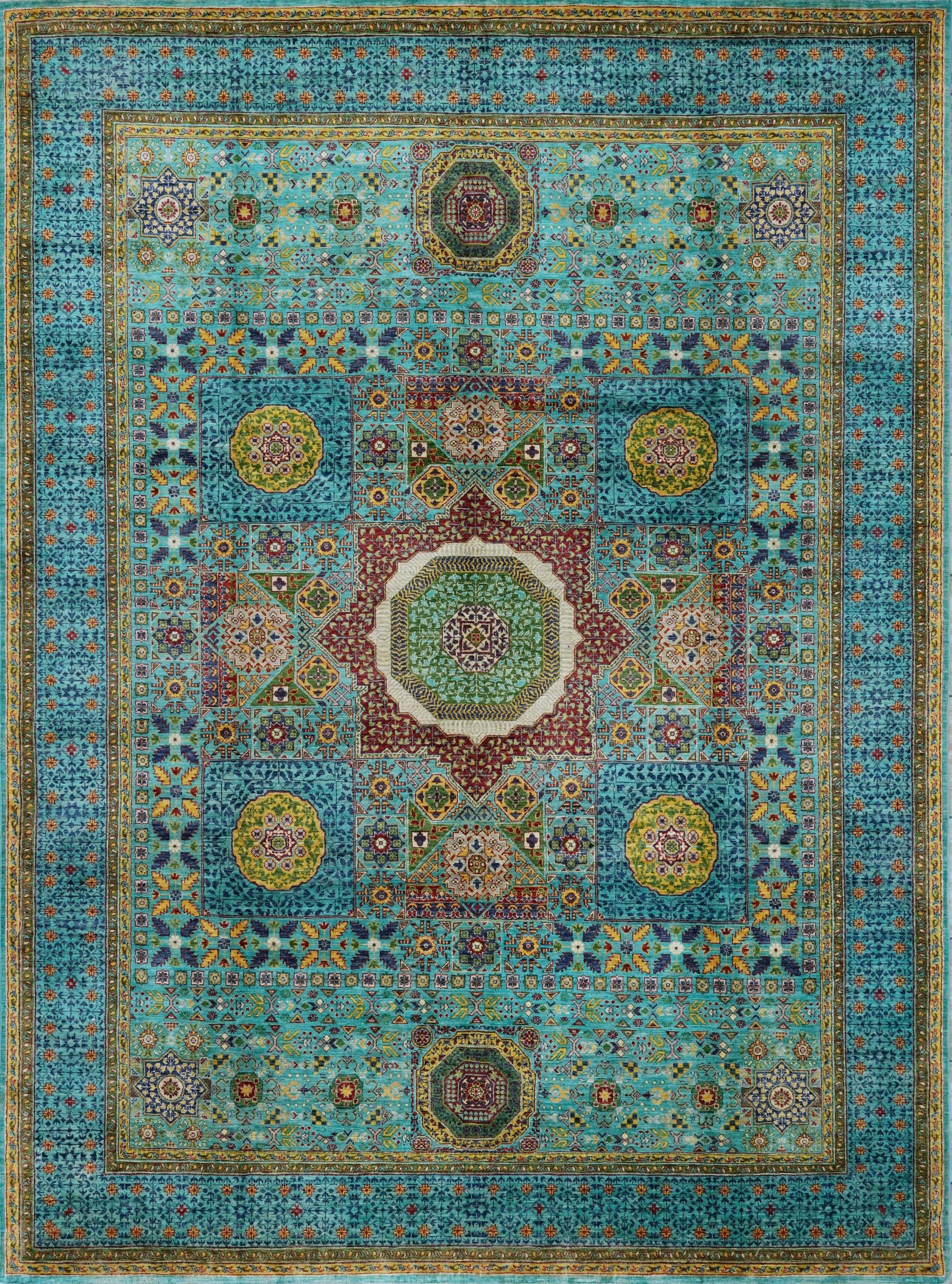 9x12 Ft Green Mamluk Rug - Afghan Oriental Area Rug