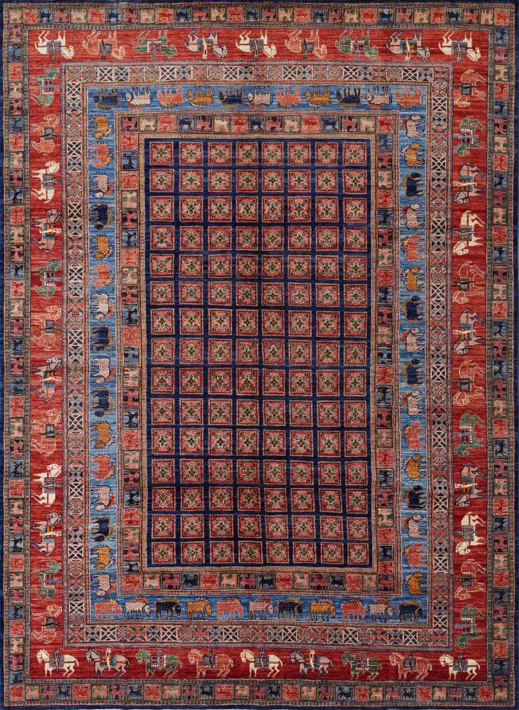 9x12 Ft Red & Blue Pazyryk Rug - Afghan Oriental Area Rug