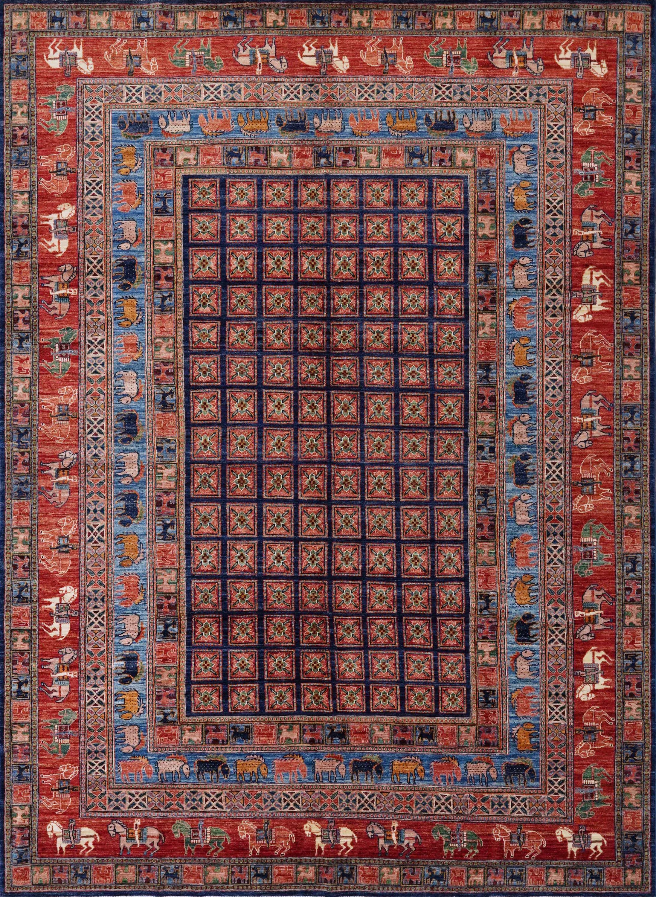 9x12 Ft Red & Blue Pazyryk Rug - Afghan Oriental Area Rug