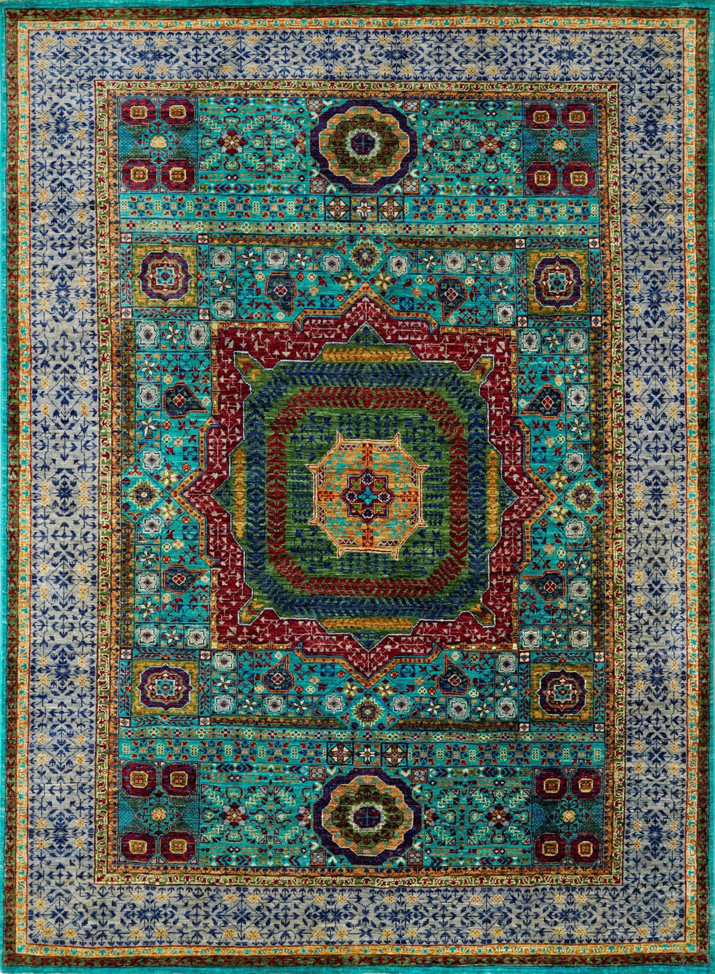 6x8 Ft Cyan Mamluk Rug - Hand Knotted Oriental Area Rug