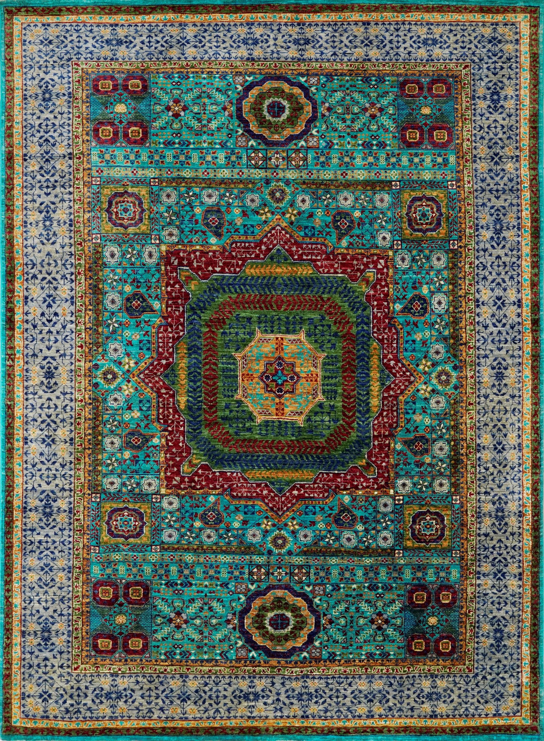 6x8 Ft Cyan Mamluk Rug - Hand Knotted Oriental Area Rug
